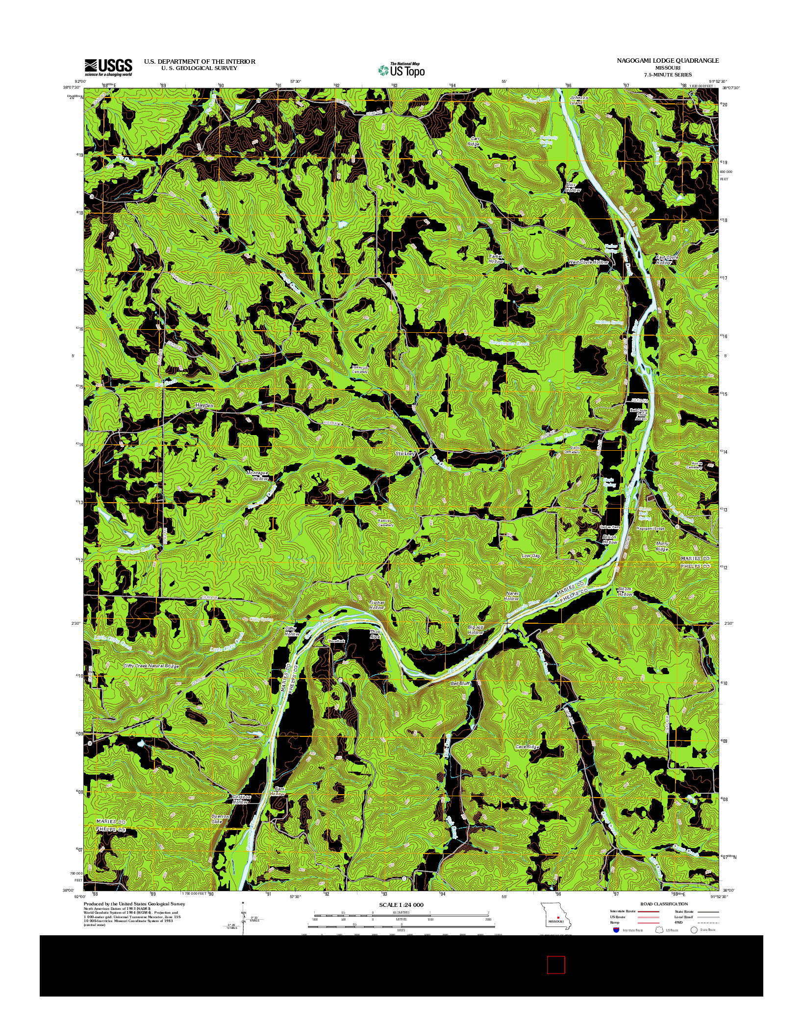 USGS US TOPO 7.5-MINUTE MAP FOR NAGOGAMI LODGE, MO 2012
