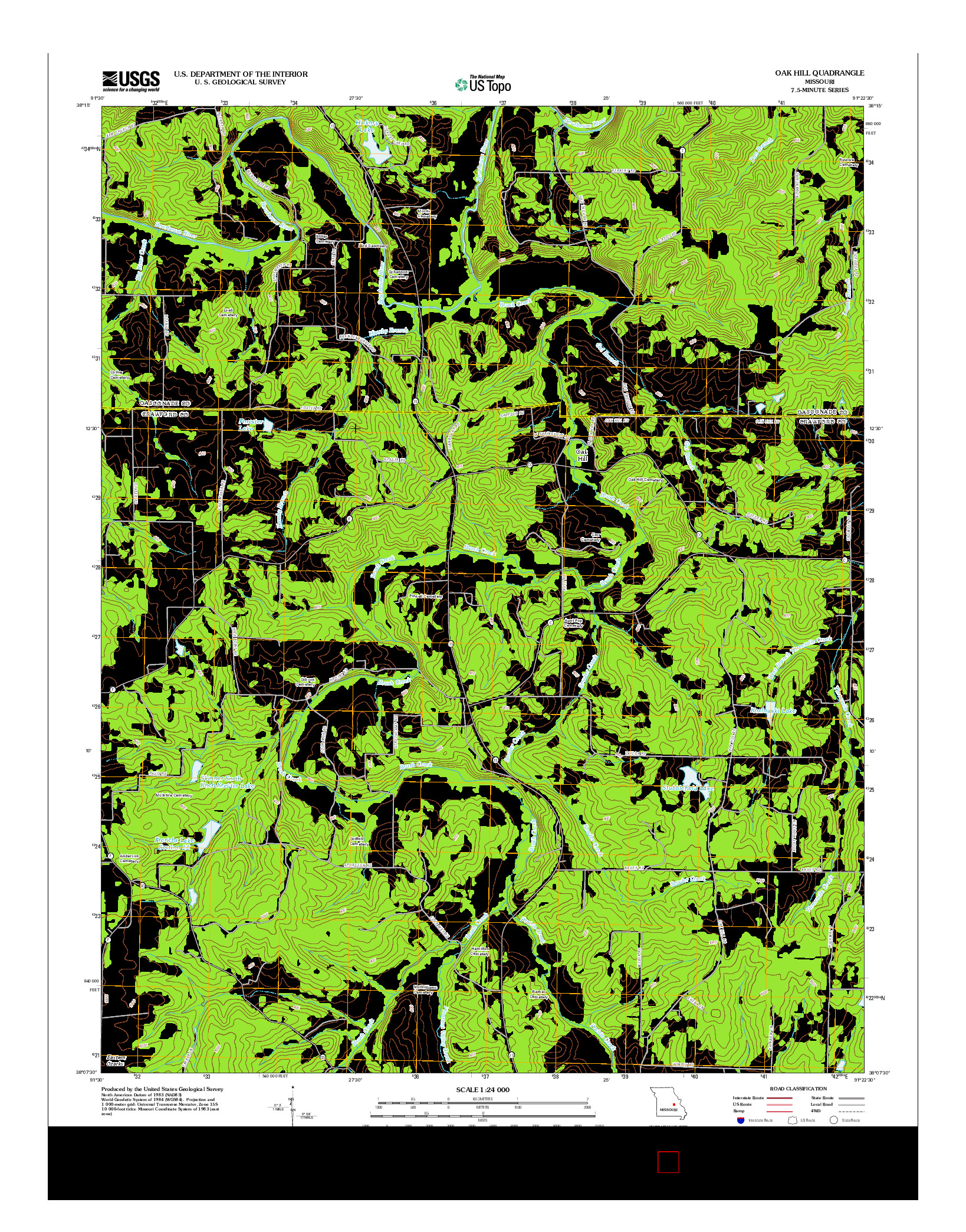 USGS US TOPO 7.5-MINUTE MAP FOR OAK HILL, MO 2012