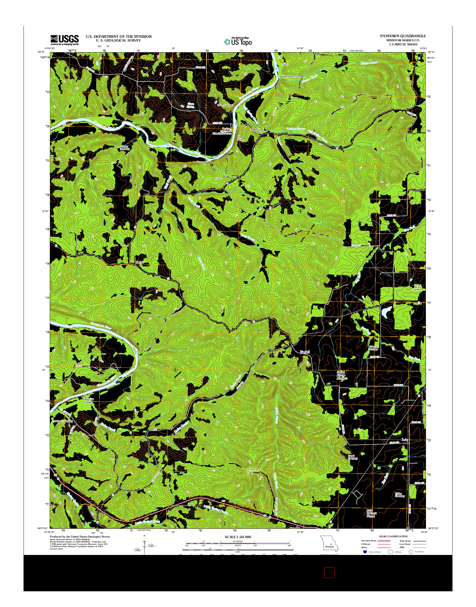 USGS US TOPO 7.5-MINUTE MAP FOR PAYDOWN, MO 2012