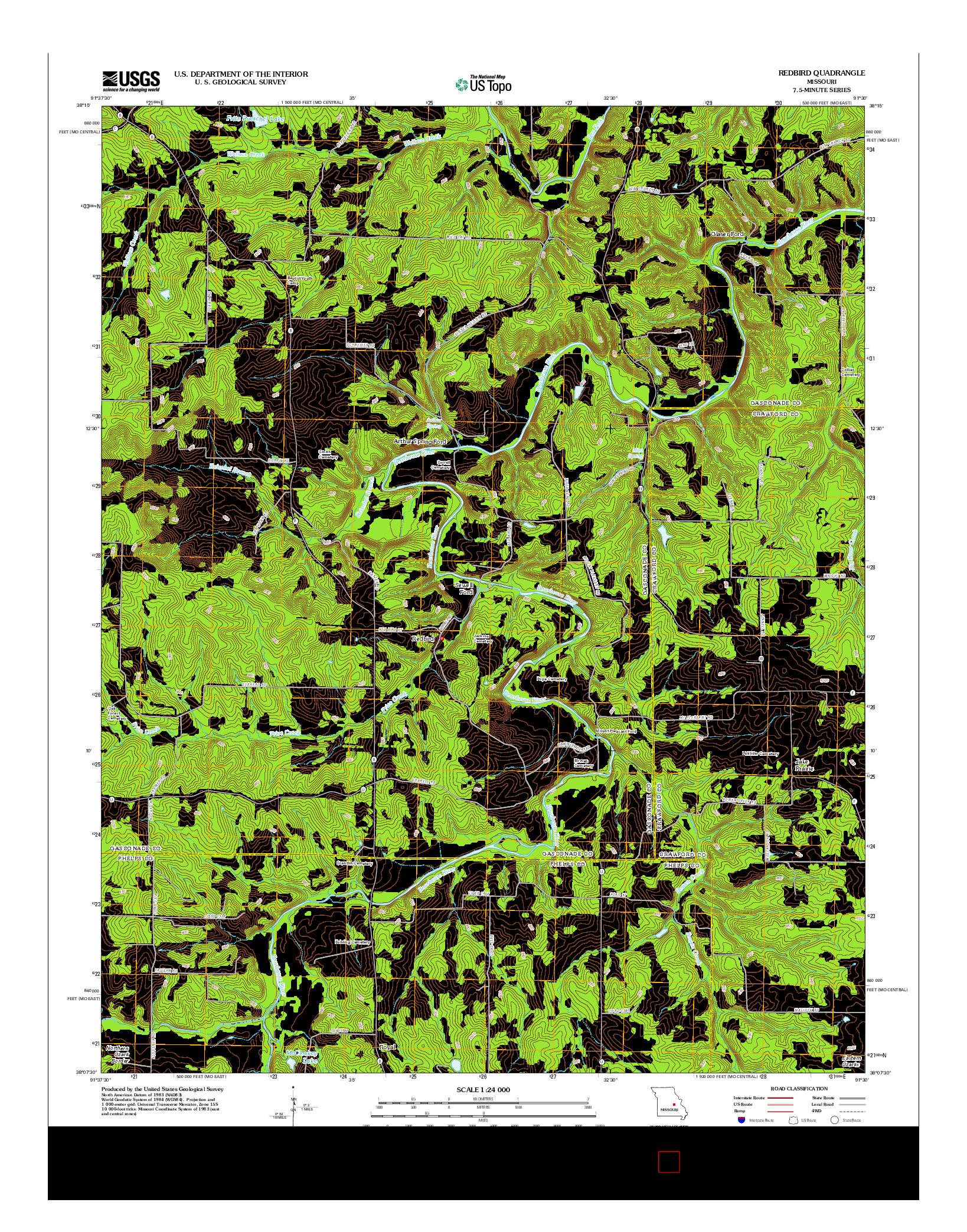 USGS US TOPO 7.5-MINUTE MAP FOR REDBIRD, MO 2012
