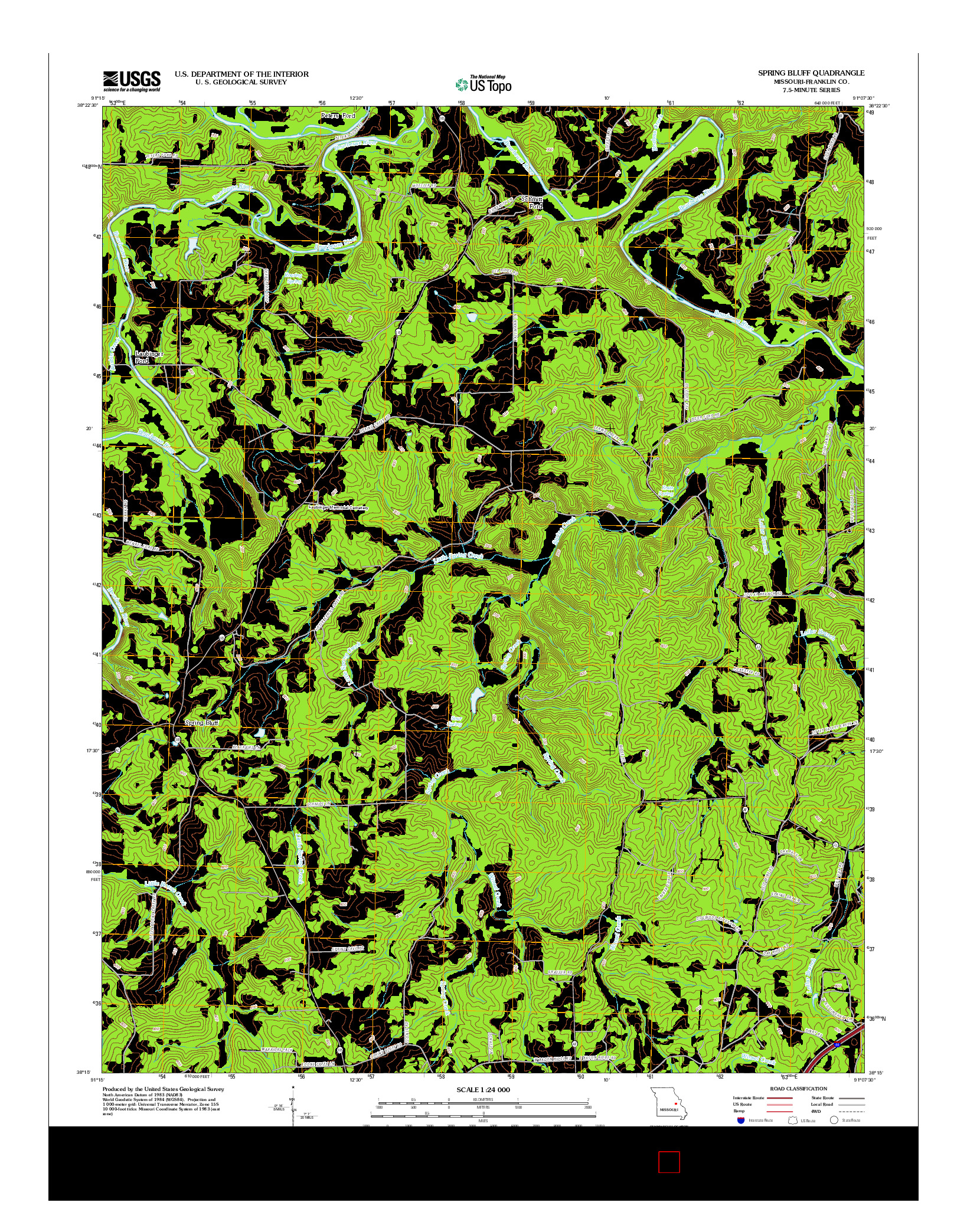 USGS US TOPO 7.5-MINUTE MAP FOR SPRING BLUFF, MO 2012