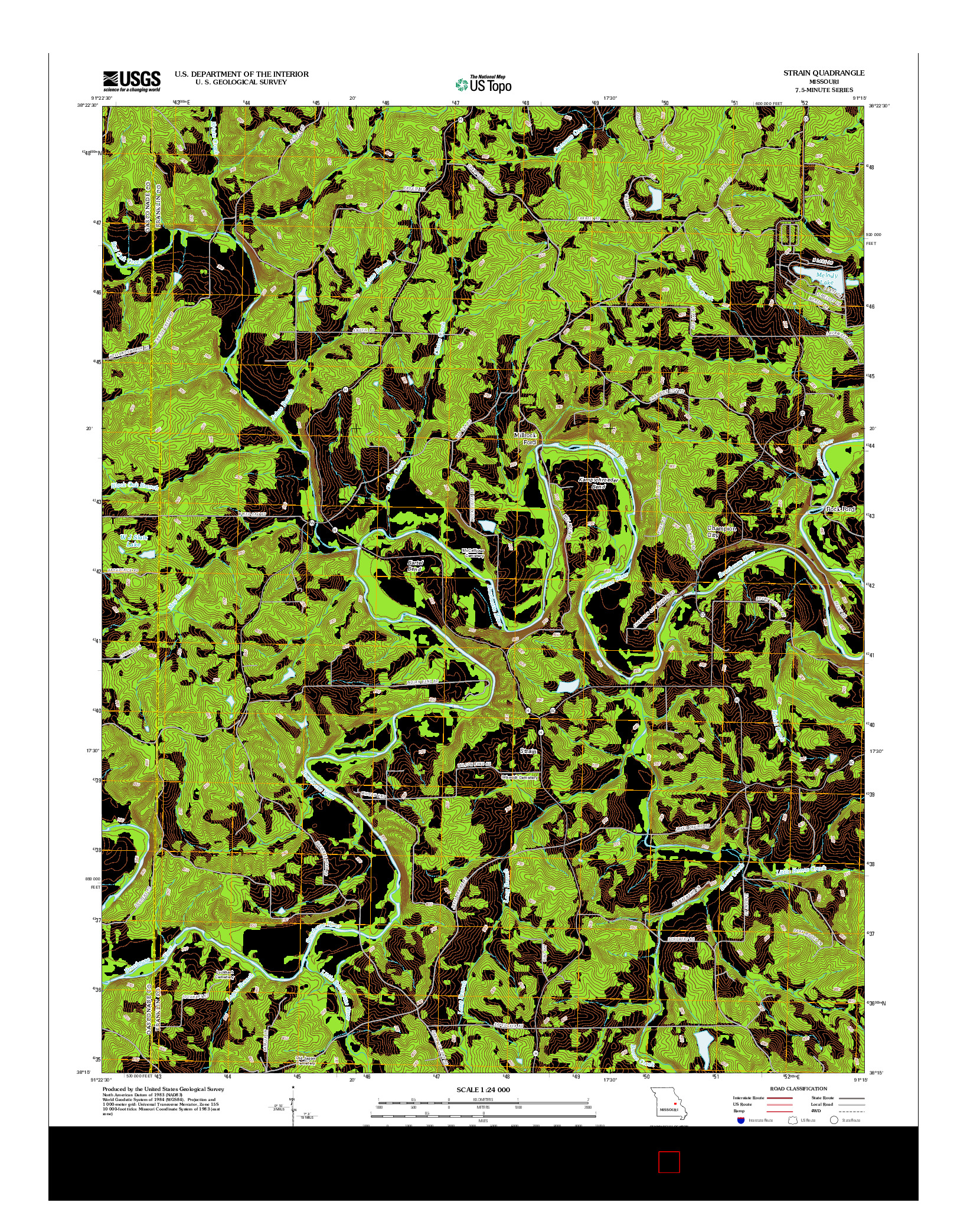 USGS US TOPO 7.5-MINUTE MAP FOR STRAIN, MO 2012