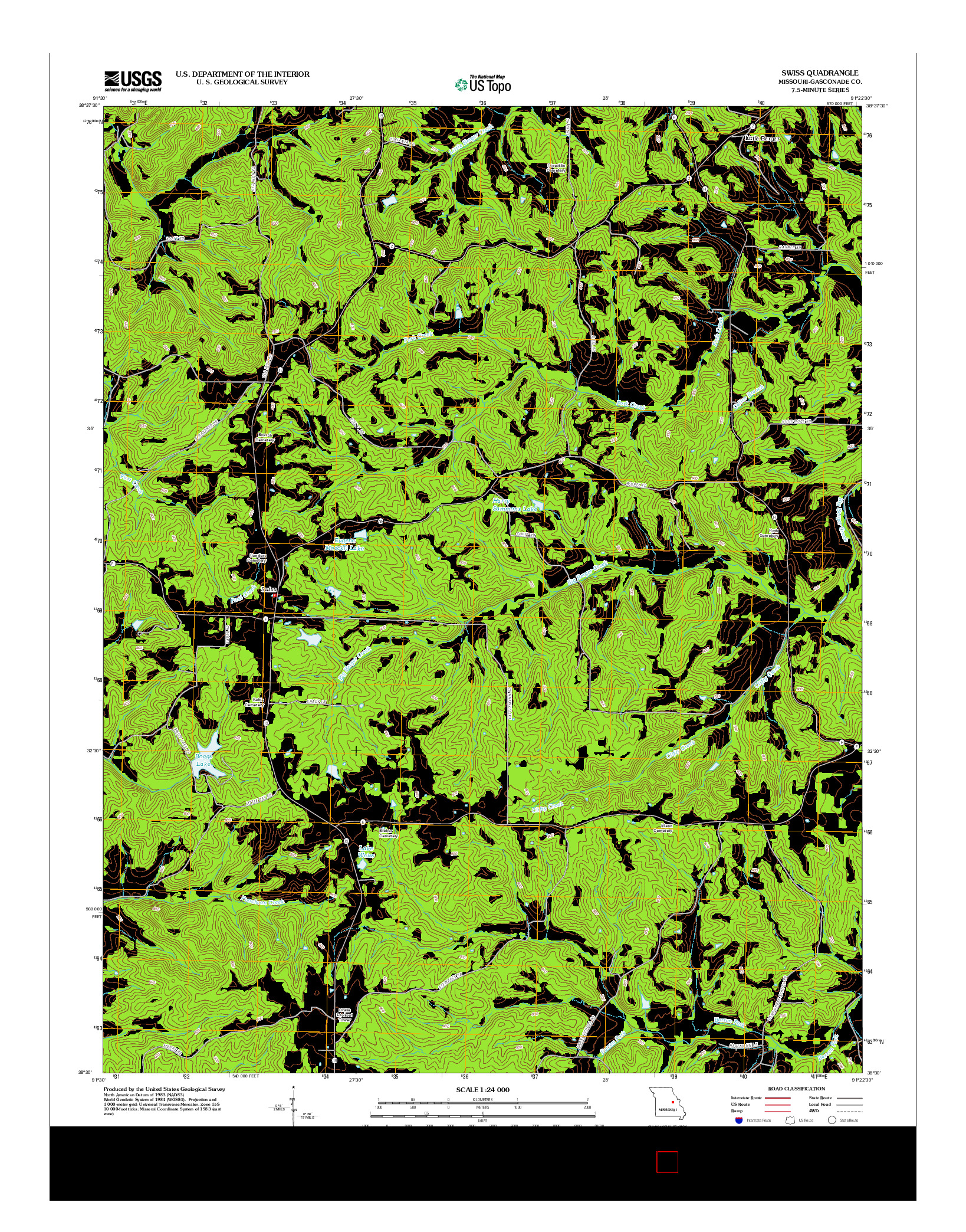 USGS US TOPO 7.5-MINUTE MAP FOR SWISS, MO 2012