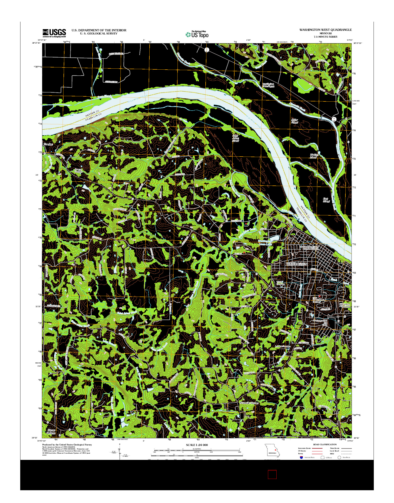 USGS US TOPO 7.5-MINUTE MAP FOR WASHINGTON WEST, MO 2012
