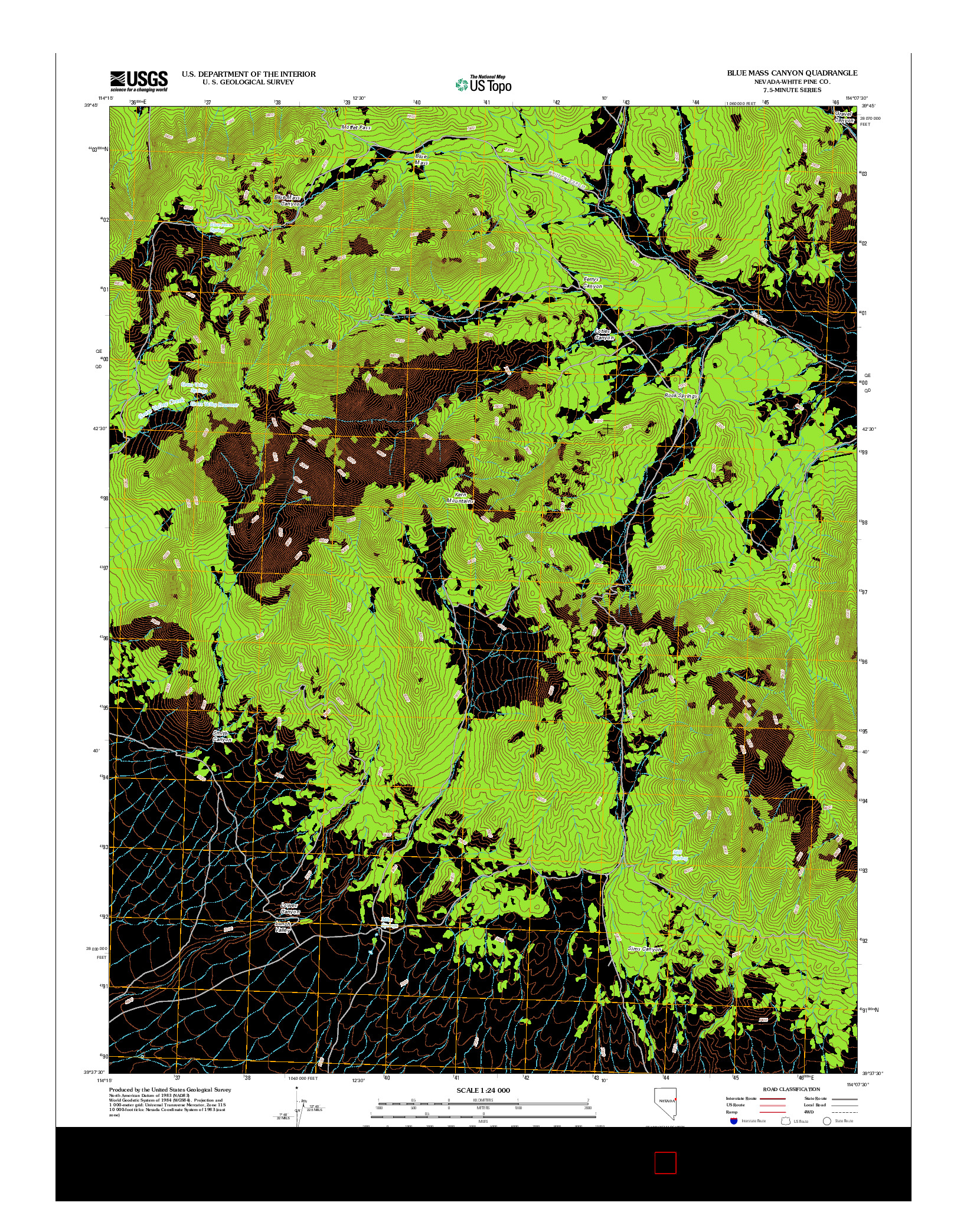 USGS US TOPO 7.5-MINUTE MAP FOR BLUE MASS CANYON, NV 2012