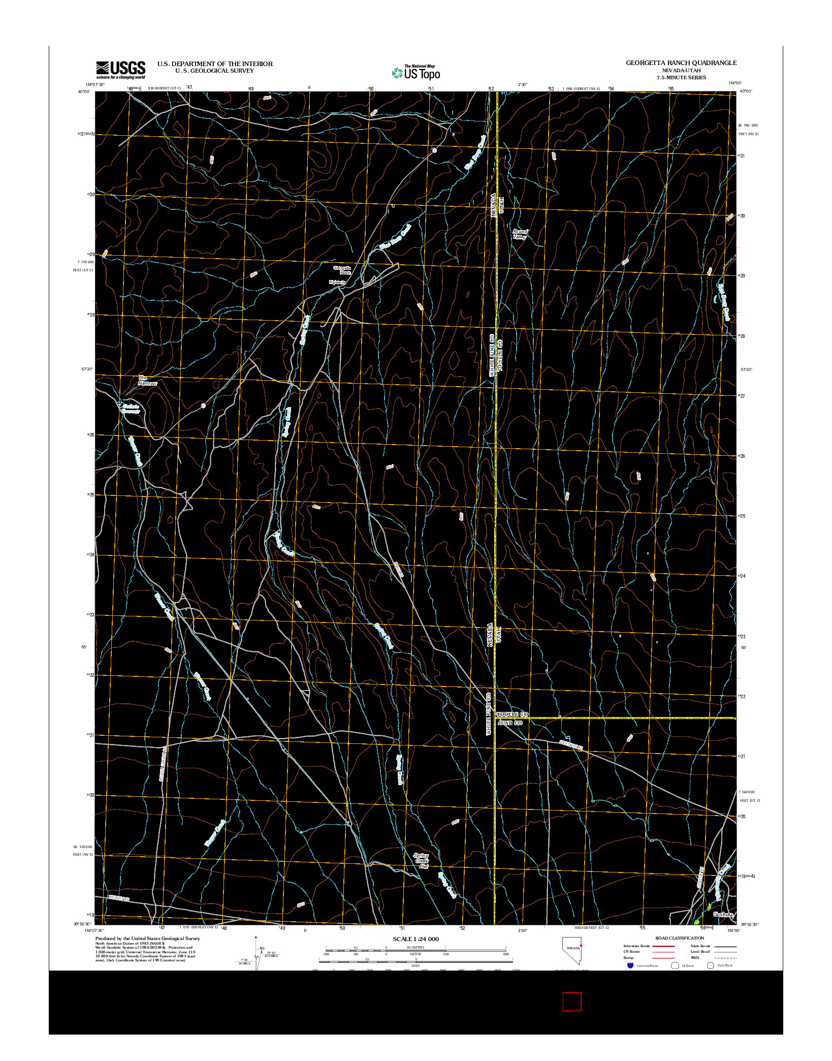 USGS US TOPO 7.5-MINUTE MAP FOR GEORGETTA RANCH, NV-UT 2012