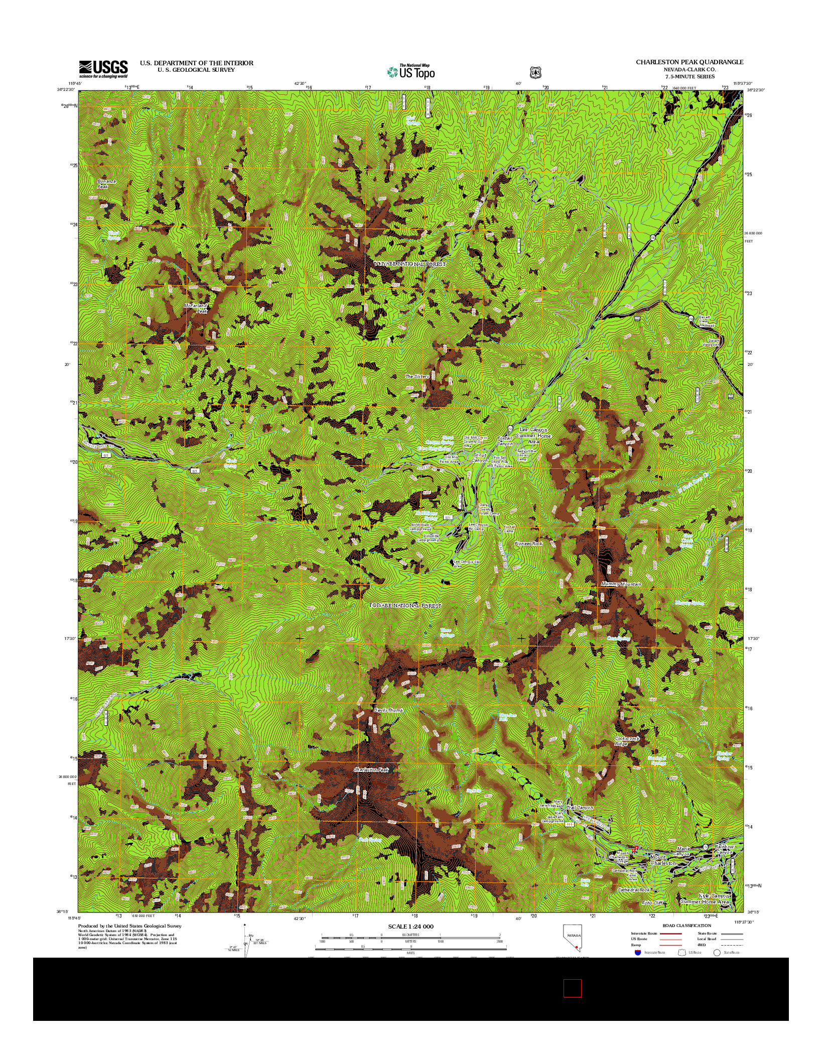 USGS US TOPO 7.5-MINUTE MAP FOR CHARLESTON PEAK, NV 2012