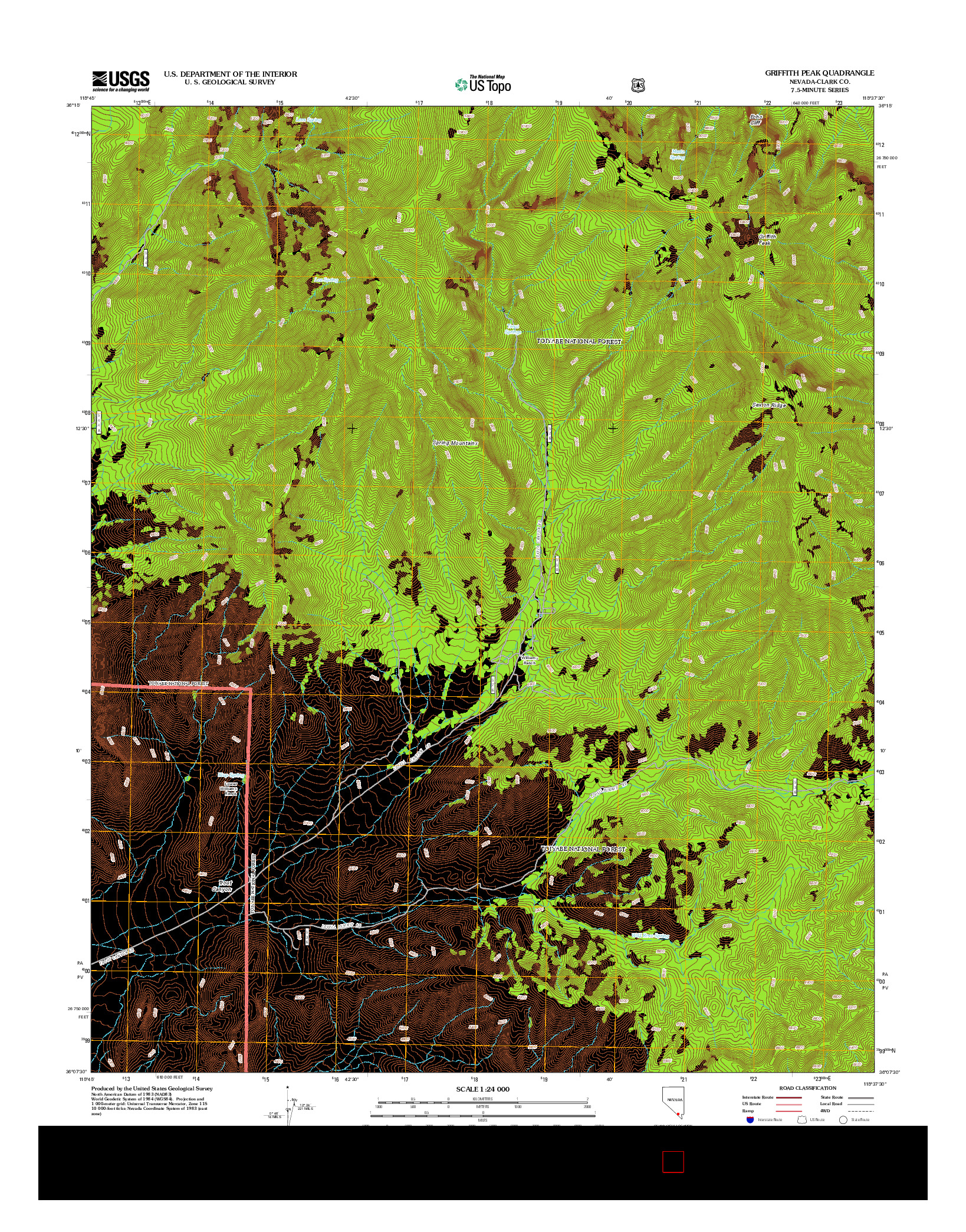 USGS US TOPO 7.5-MINUTE MAP FOR GRIFFITH PEAK, NV 2012