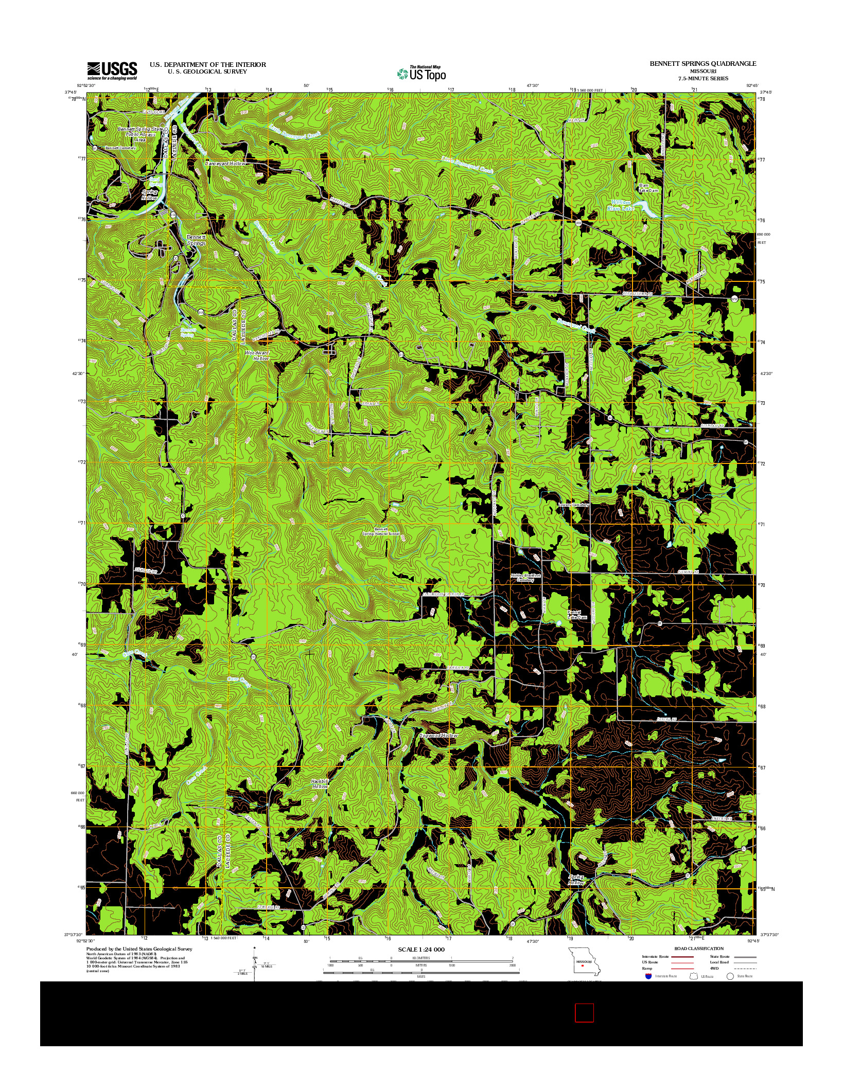 USGS US TOPO 7.5-MINUTE MAP FOR BENNETT SPRINGS, MO 2012