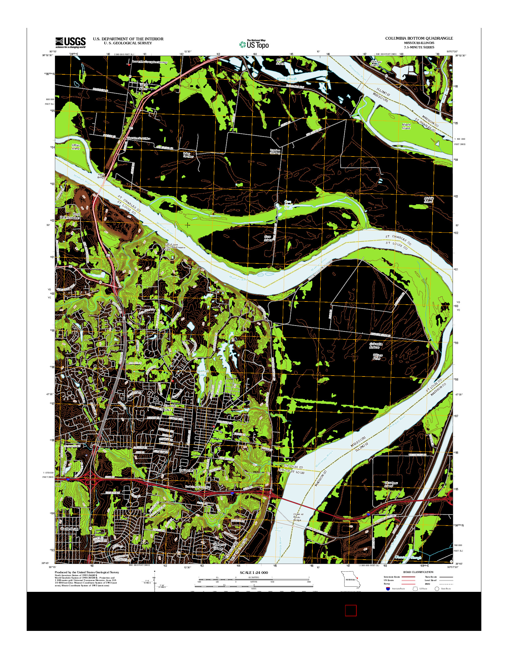 USGS US TOPO 7.5-MINUTE MAP FOR COLUMBIA BOTTOM, MO-IL 2012