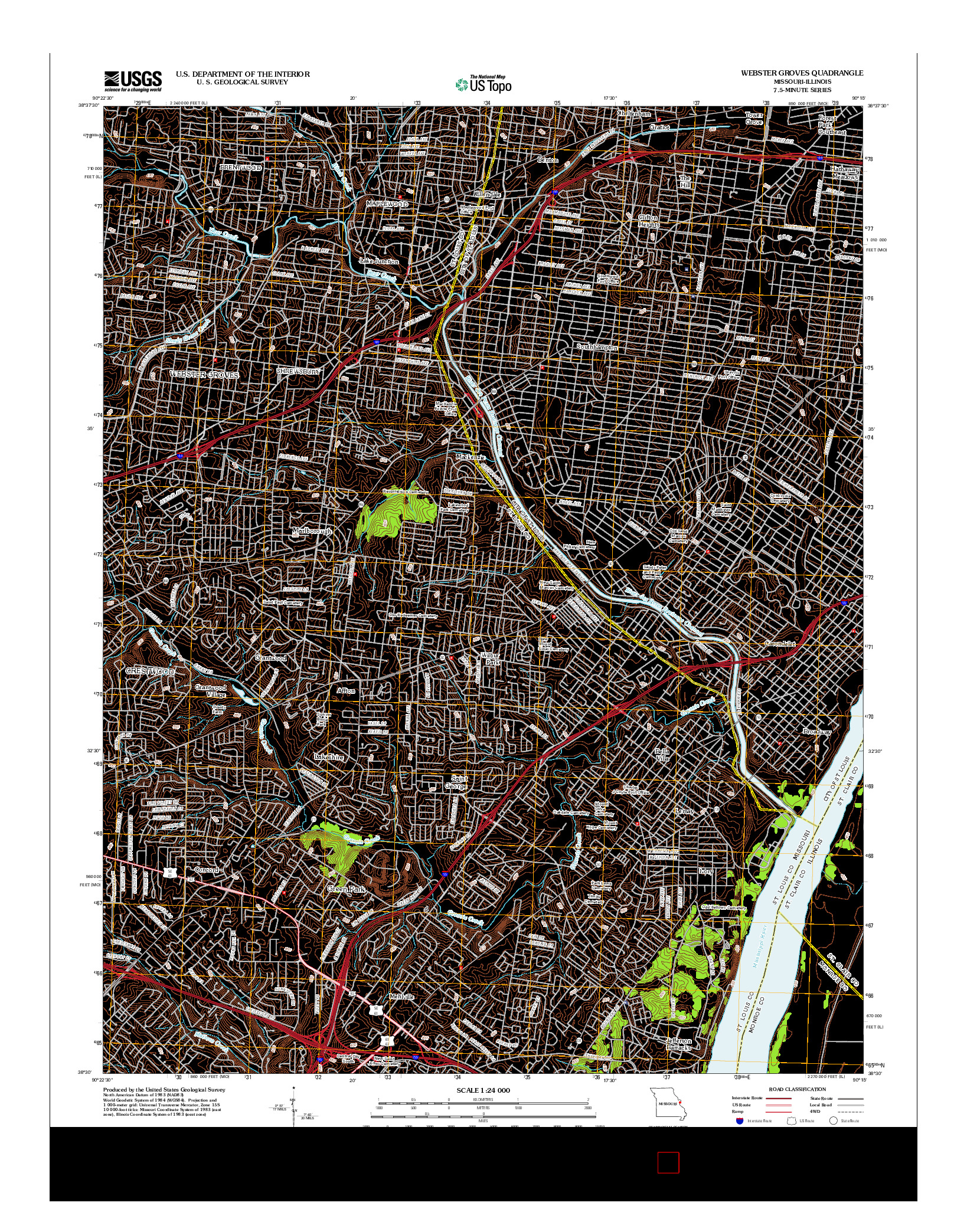 USGS US TOPO 7.5-MINUTE MAP FOR WEBSTER GROVES, MO-IL 2012