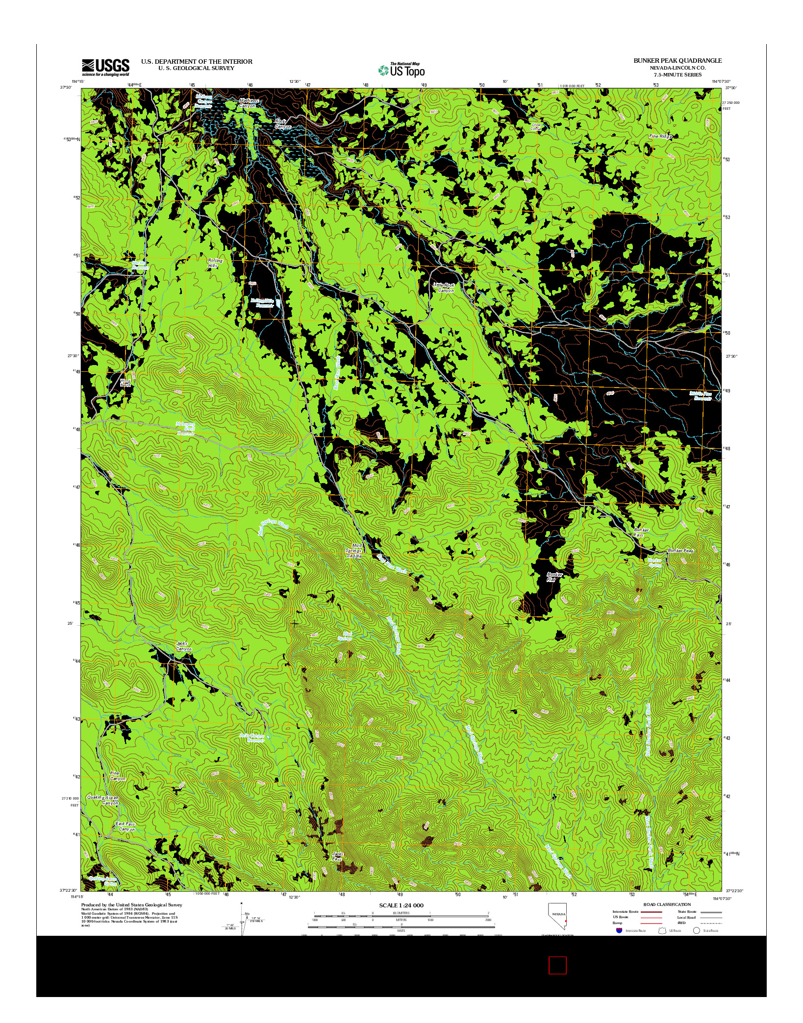 USGS US TOPO 7.5-MINUTE MAP FOR BUNKER PEAK, NV 2012