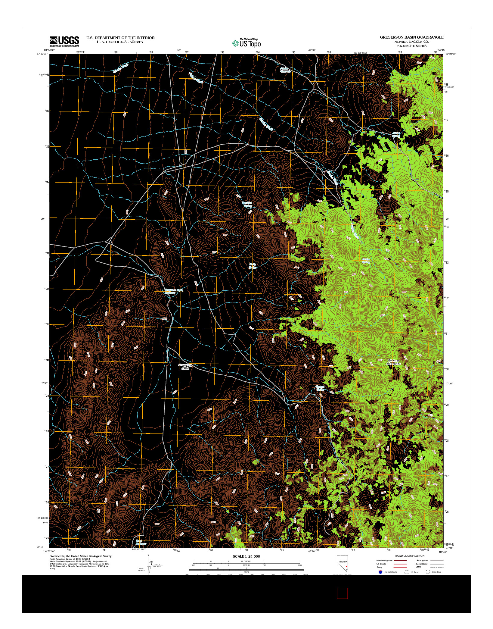 USGS US TOPO 7.5-MINUTE MAP FOR GREGERSON BASIN, NV 2012