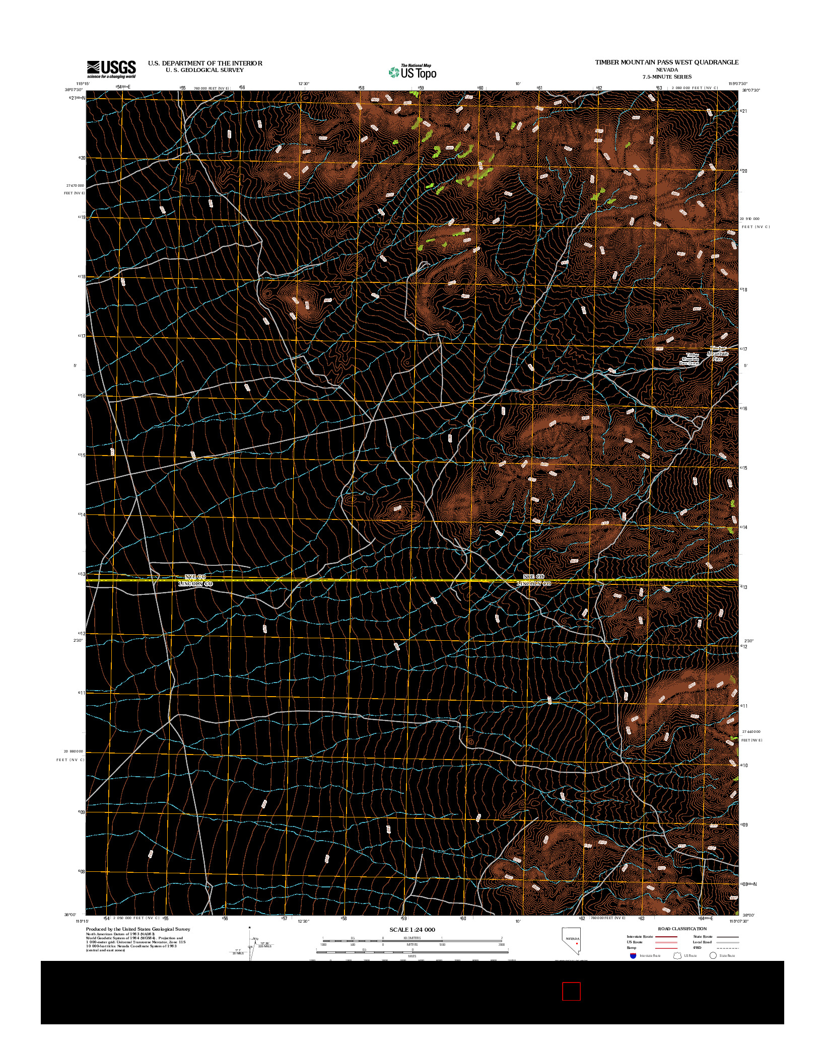 USGS US TOPO 7.5-MINUTE MAP FOR TIMBER MOUNTAIN PASS WEST, NV 2012