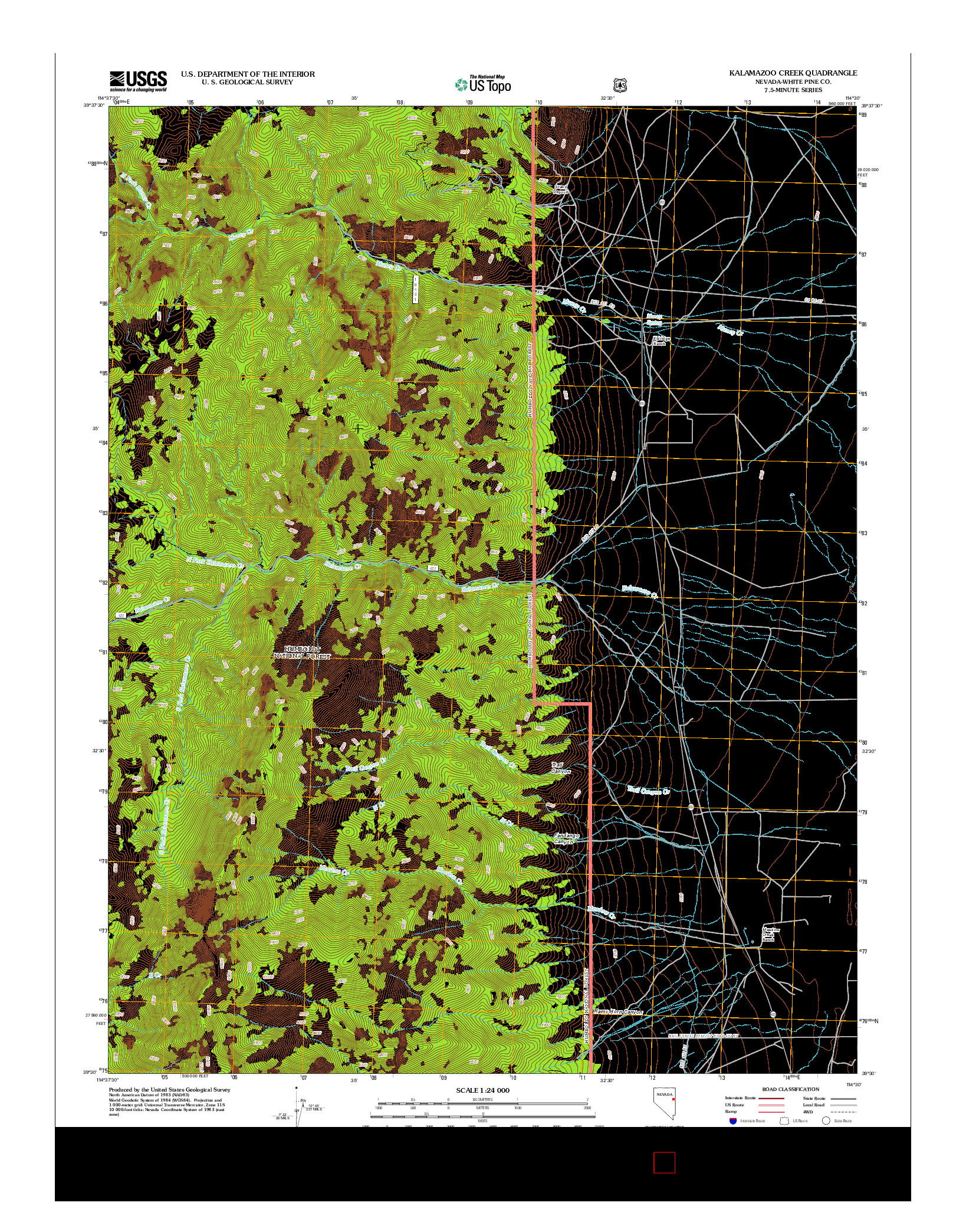 USGS US TOPO 7.5-MINUTE MAP FOR KALAMAZOO CREEK, NV 2012
