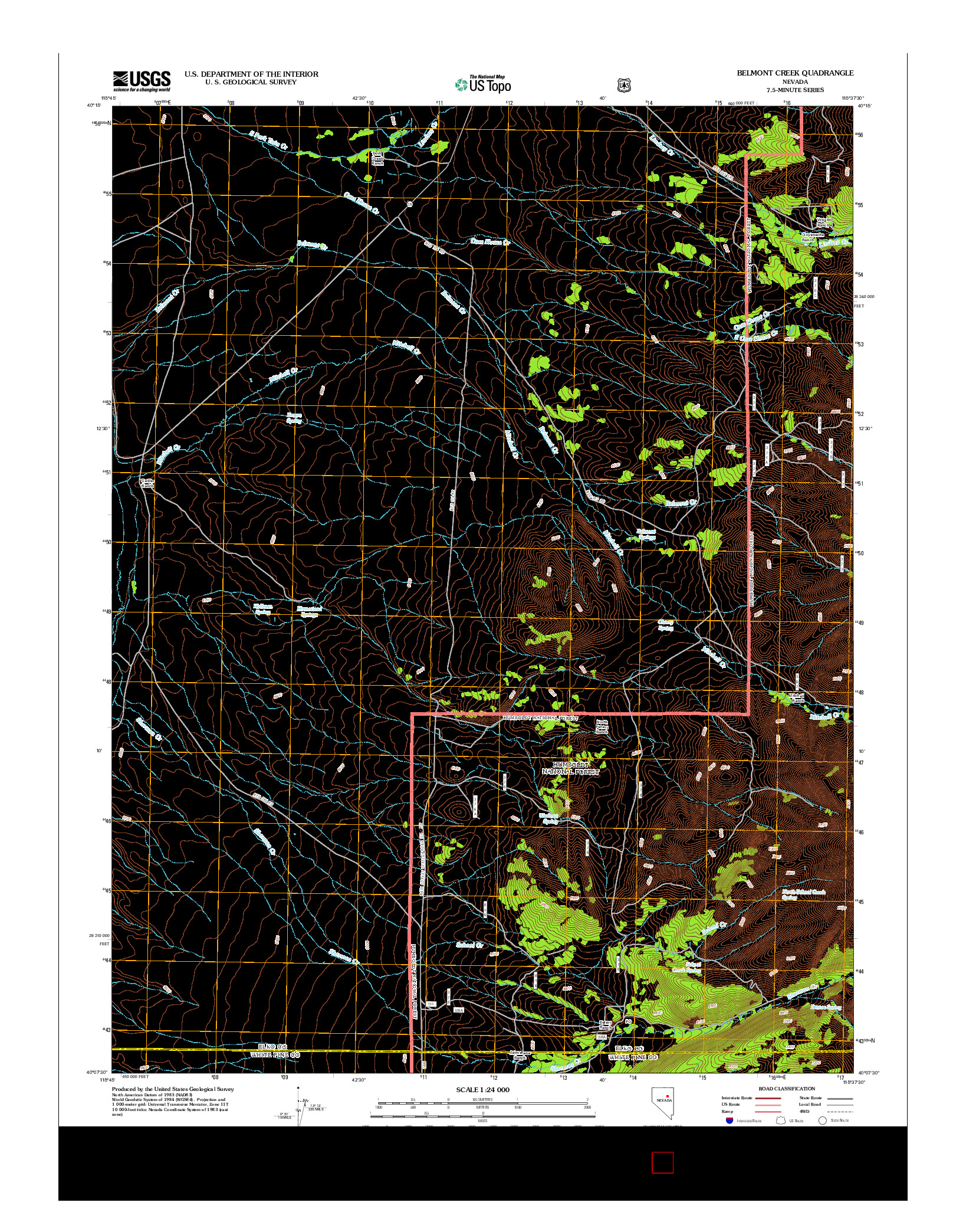 USGS US TOPO 7.5-MINUTE MAP FOR BELMONT CREEK, NV 2012