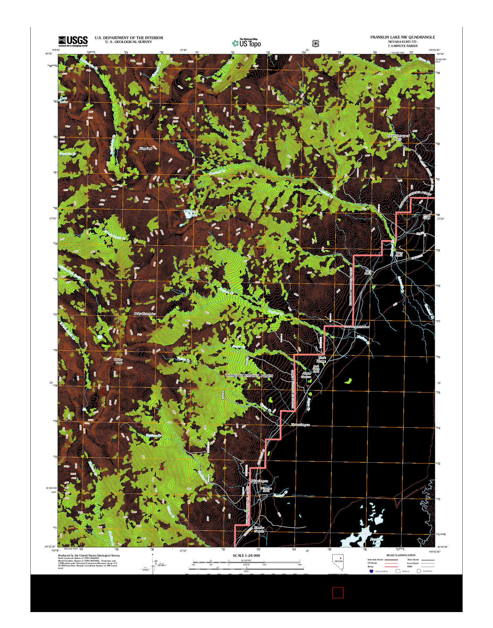 USGS US TOPO 7.5-MINUTE MAP FOR FRANKLIN LAKE NW, NV 2012
