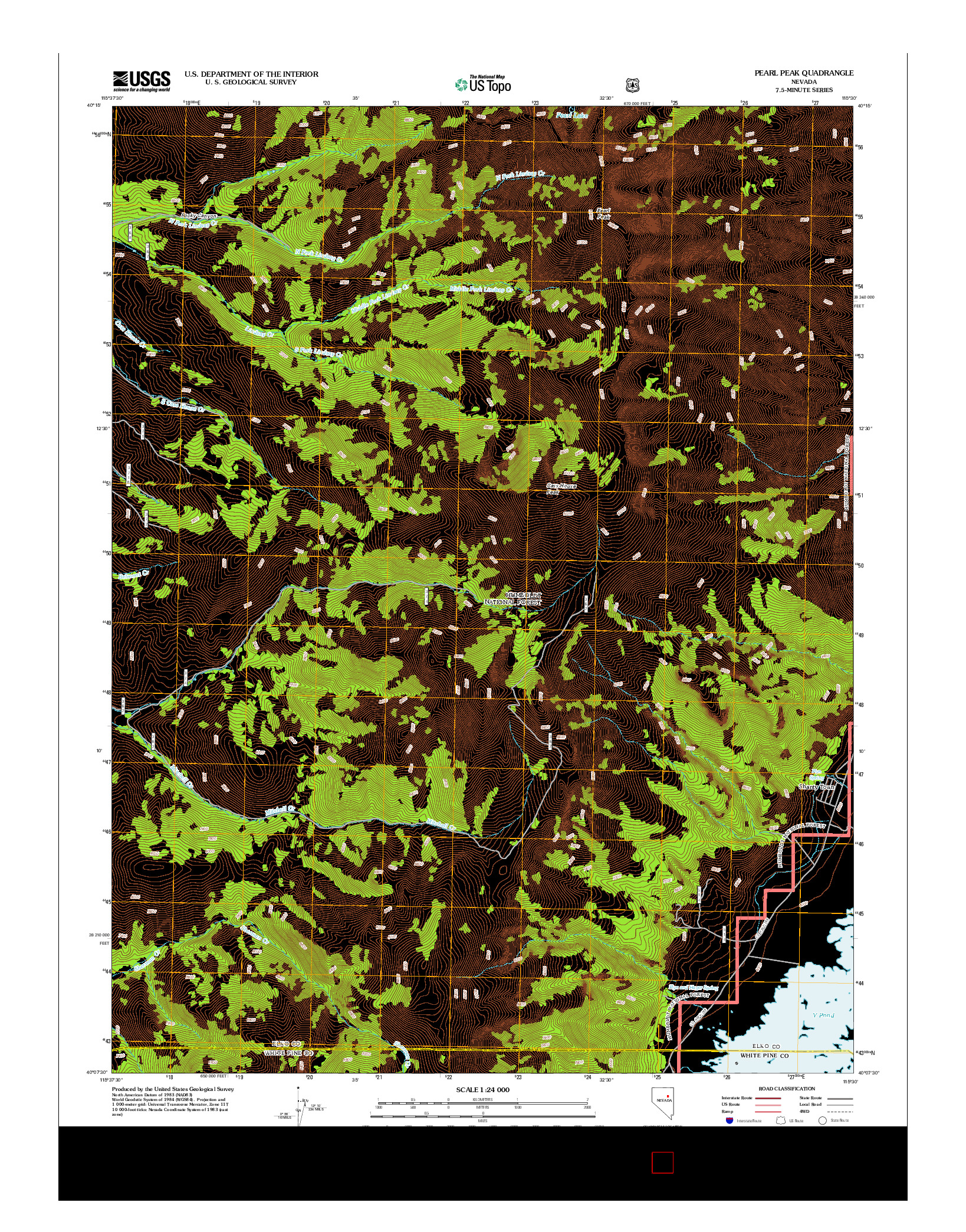USGS US TOPO 7.5-MINUTE MAP FOR PEARL PEAK, NV 2012