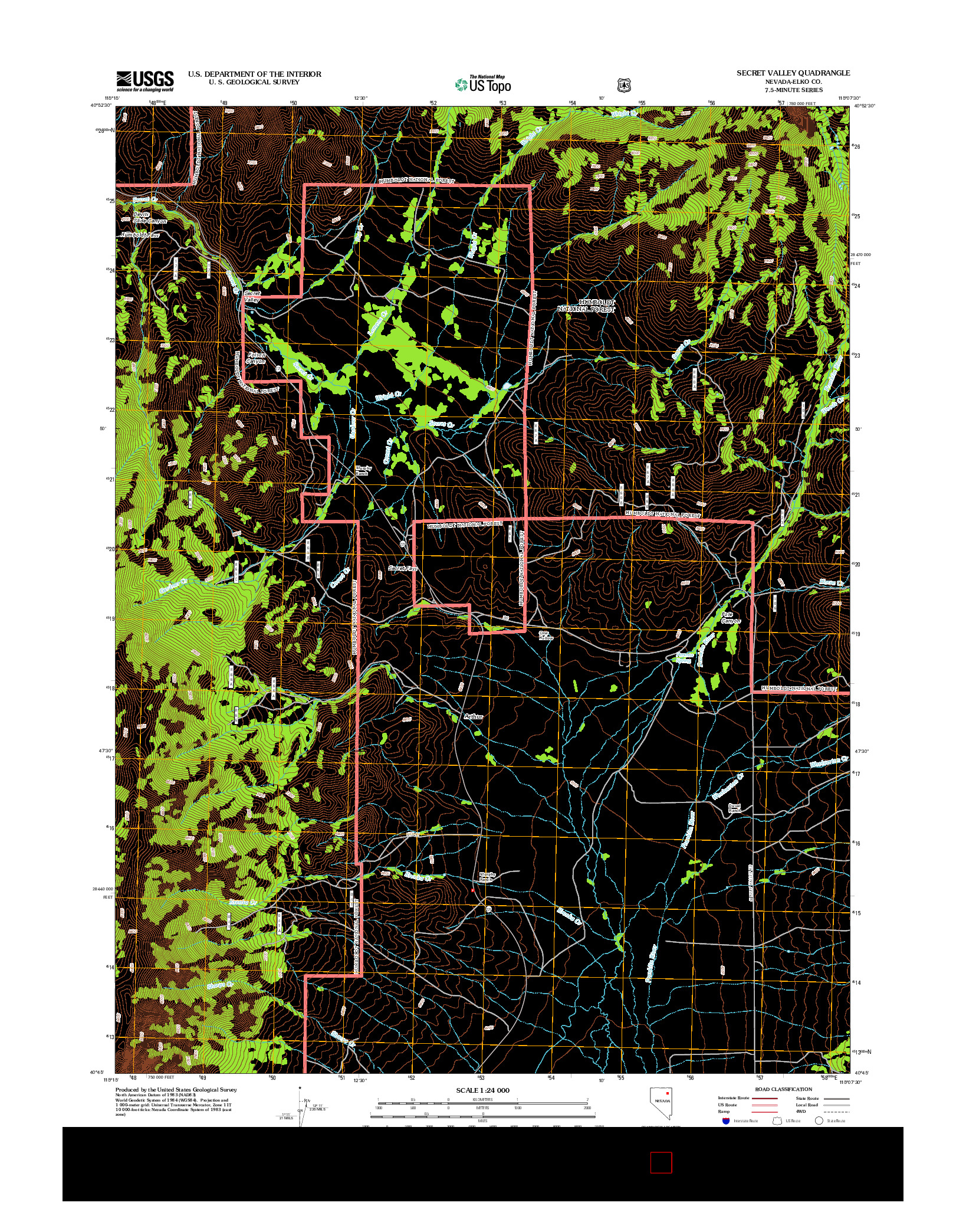 USGS US TOPO 7.5-MINUTE MAP FOR SECRET VALLEY, NV 2012