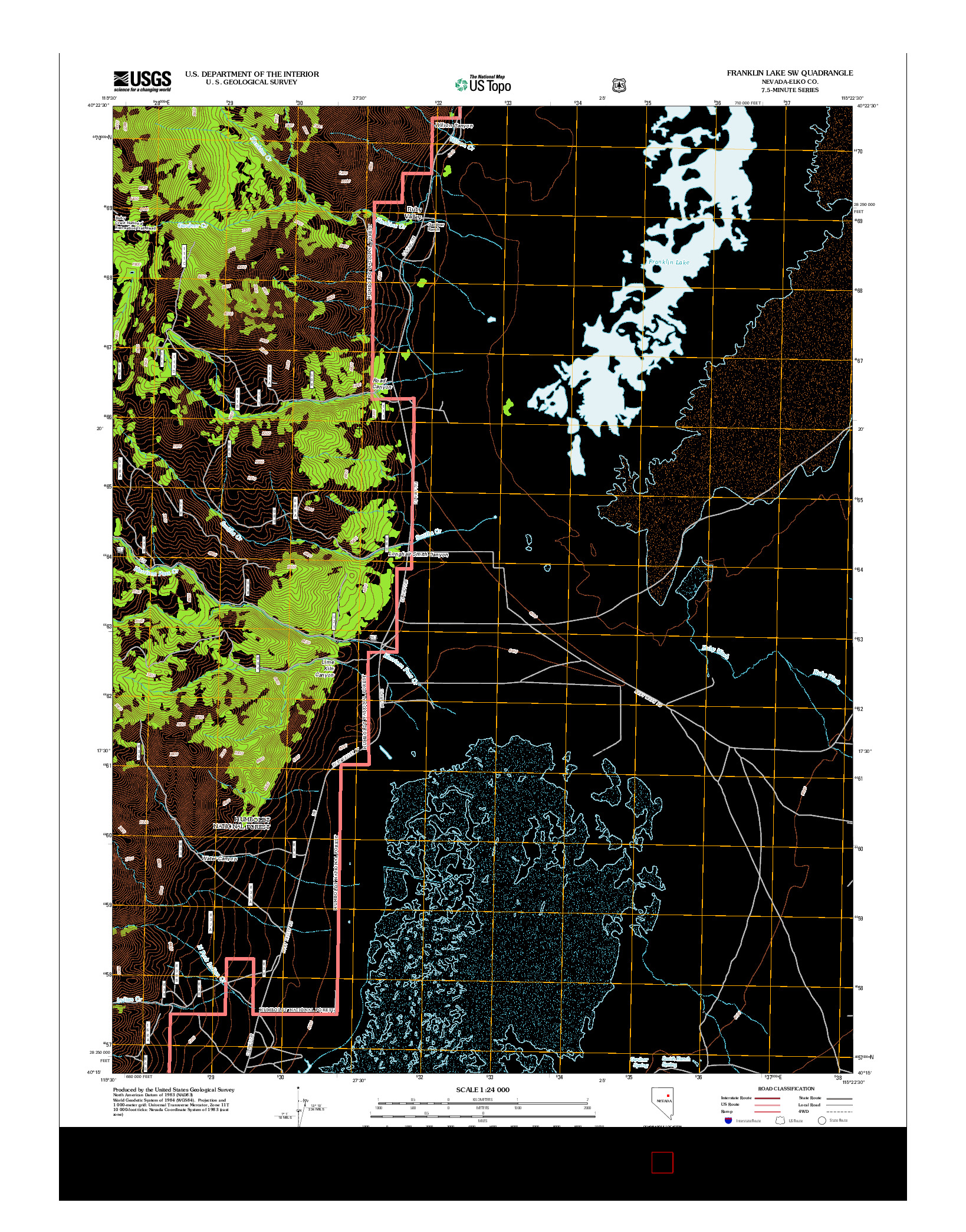 USGS US TOPO 7.5-MINUTE MAP FOR FRANKLIN LAKE SW, NV 2012