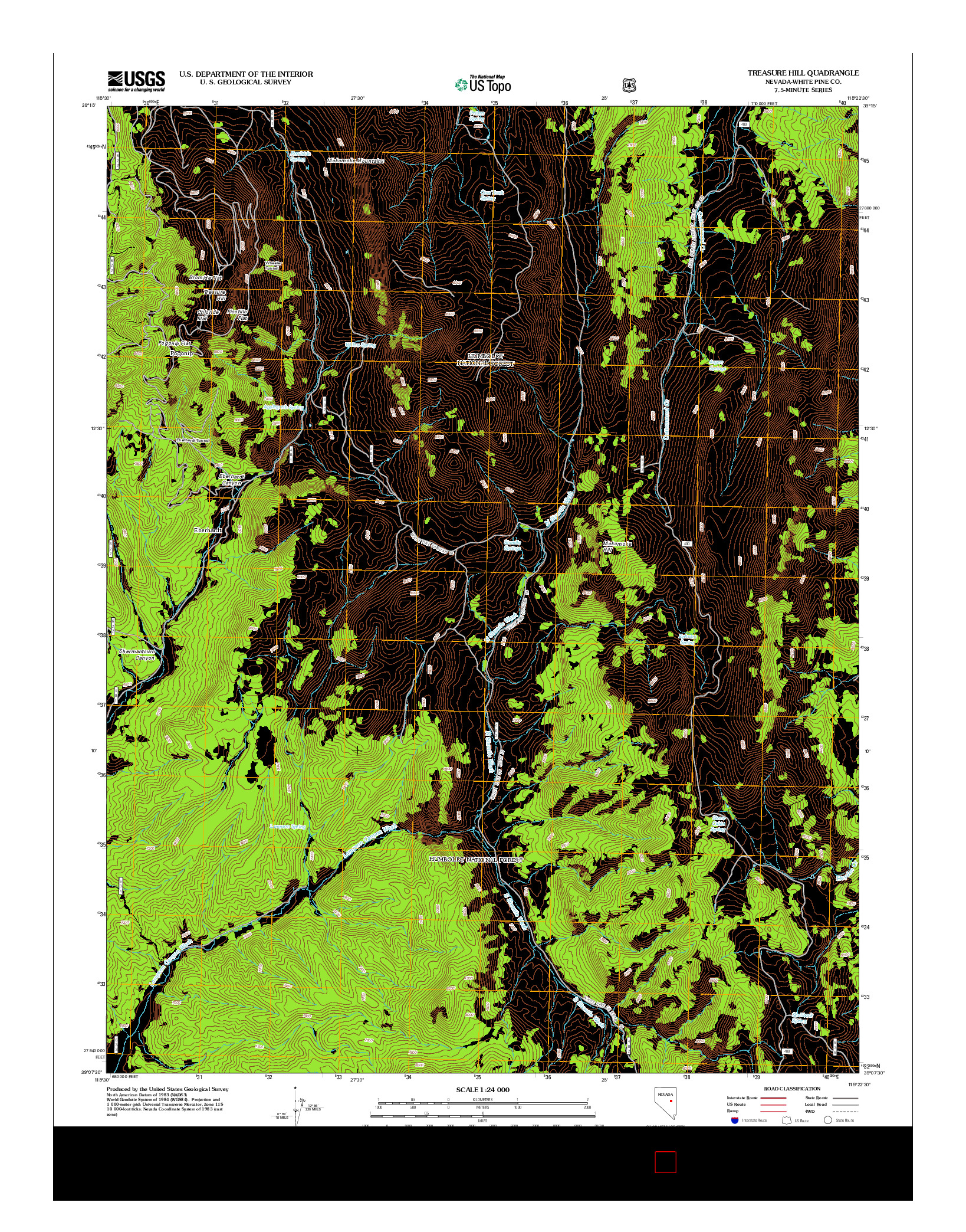 USGS US TOPO 7.5-MINUTE MAP FOR TREASURE HILL, NV 2012