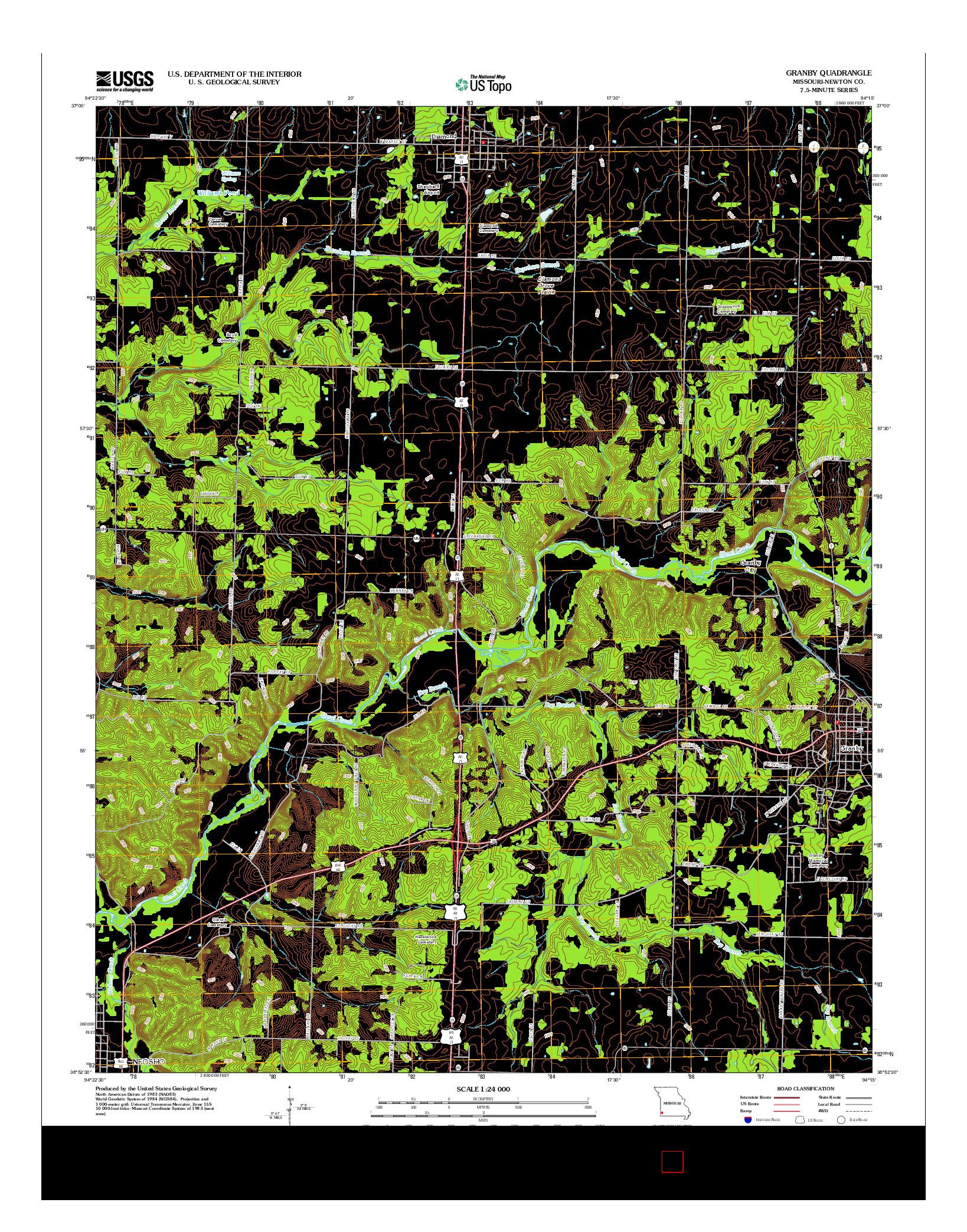 USGS US TOPO 7.5-MINUTE MAP FOR GRANBY, MO 2012