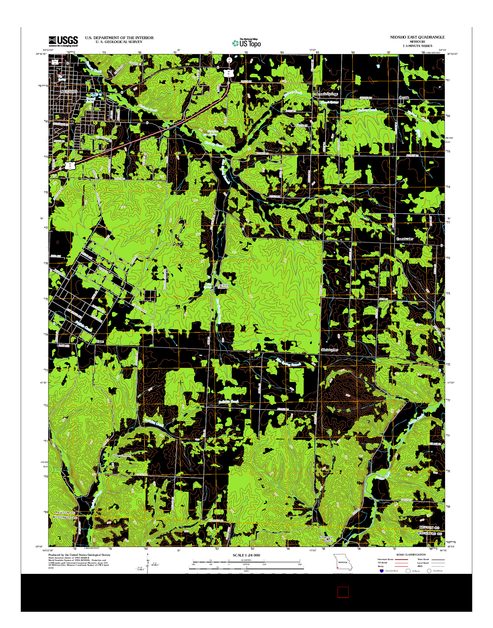 USGS US TOPO 7.5-MINUTE MAP FOR NEOSHO EAST, MO 2012