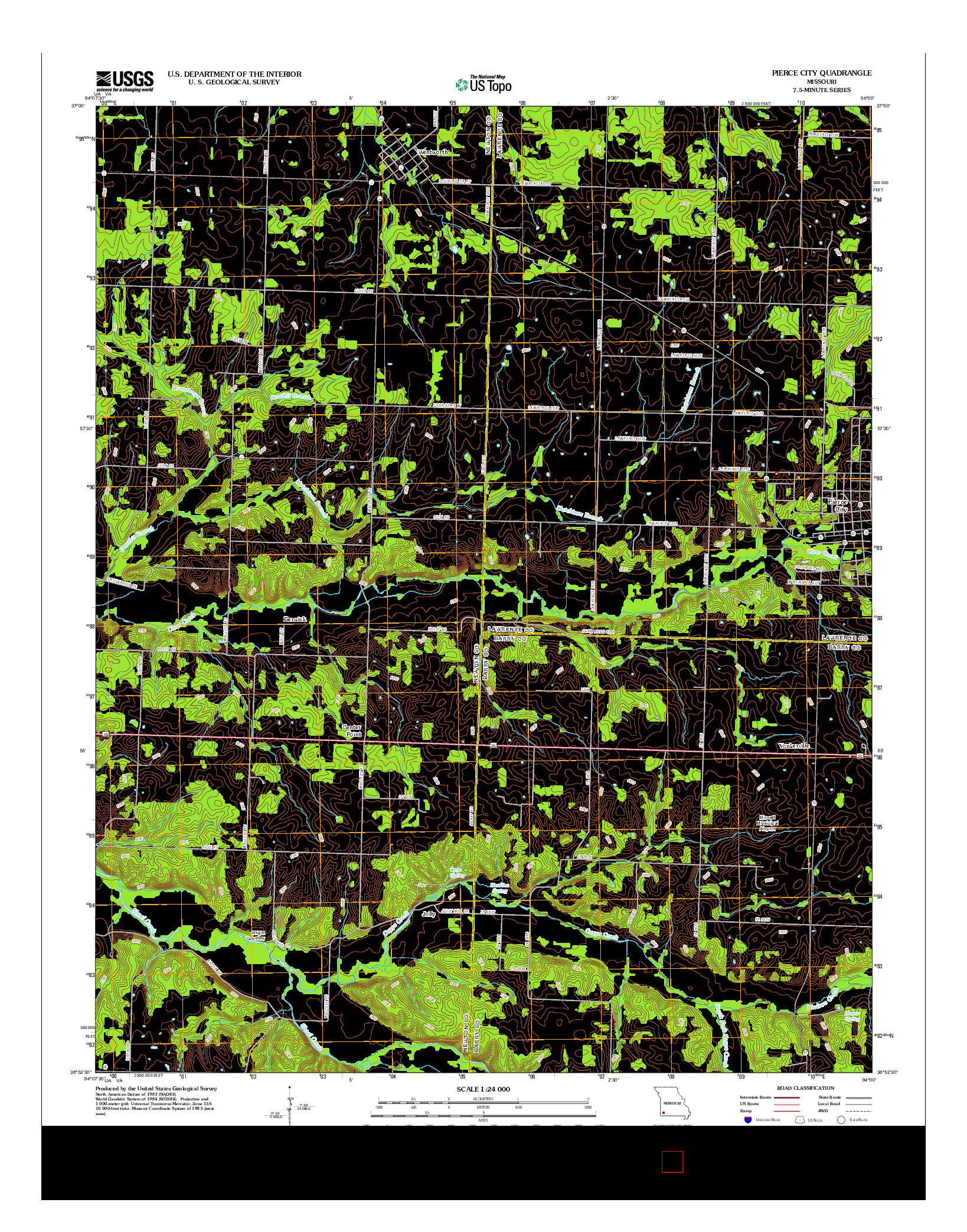 USGS US TOPO 7.5-MINUTE MAP FOR PIERCE CITY, MO 2012