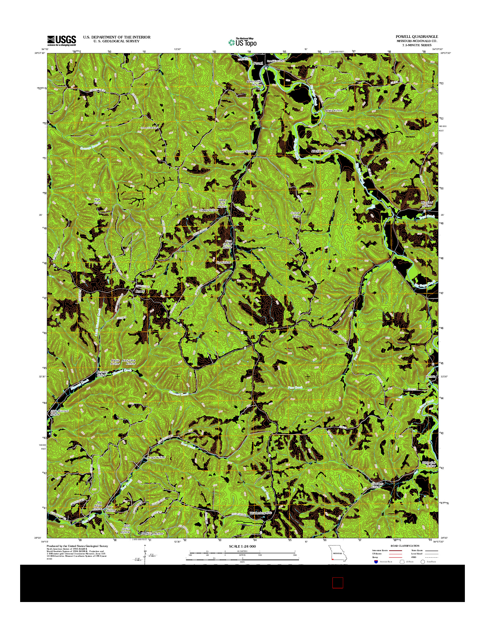 USGS US TOPO 7.5-MINUTE MAP FOR POWELL, MO 2012