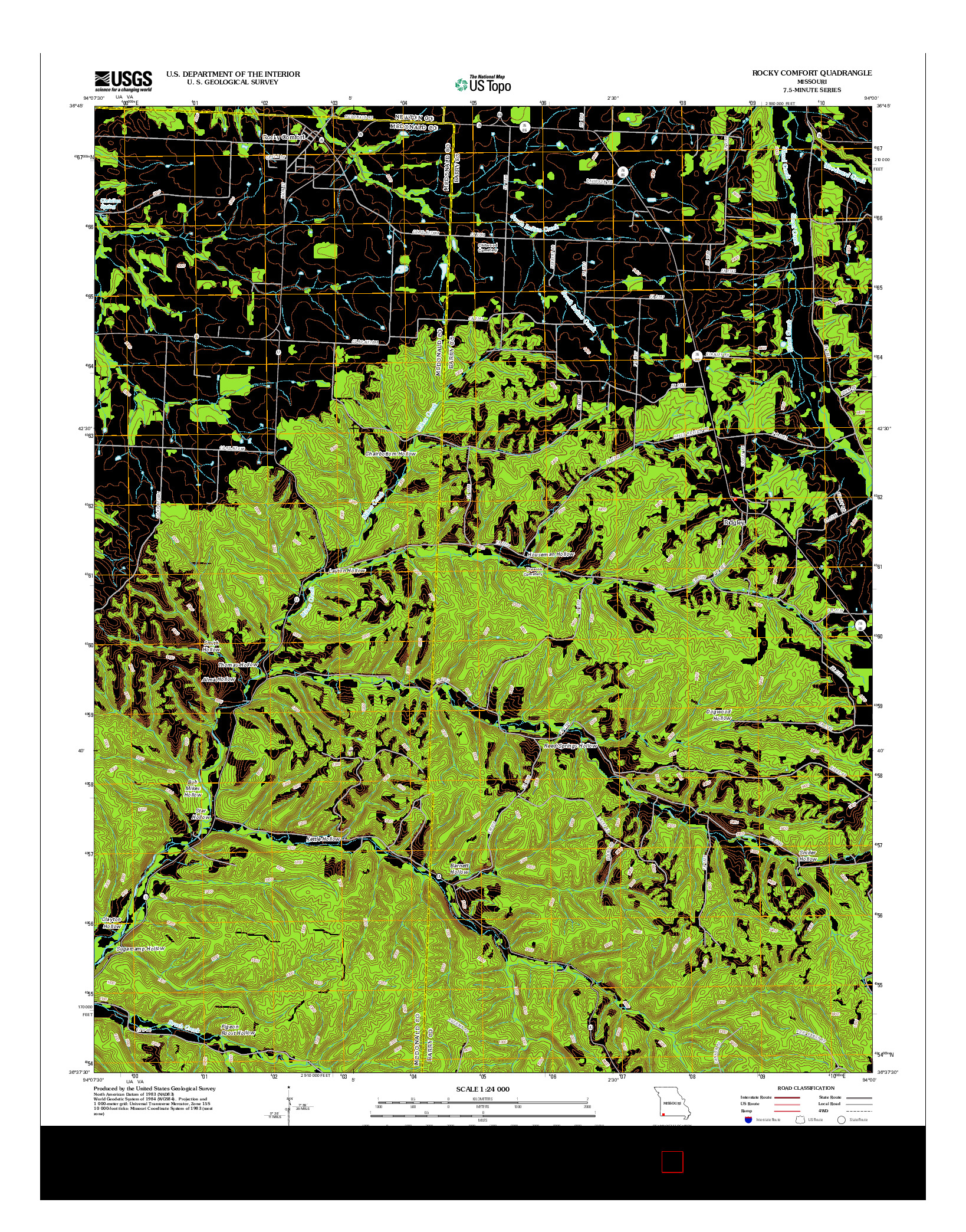 USGS US TOPO 7.5-MINUTE MAP FOR ROCKY COMFORT, MO 2012