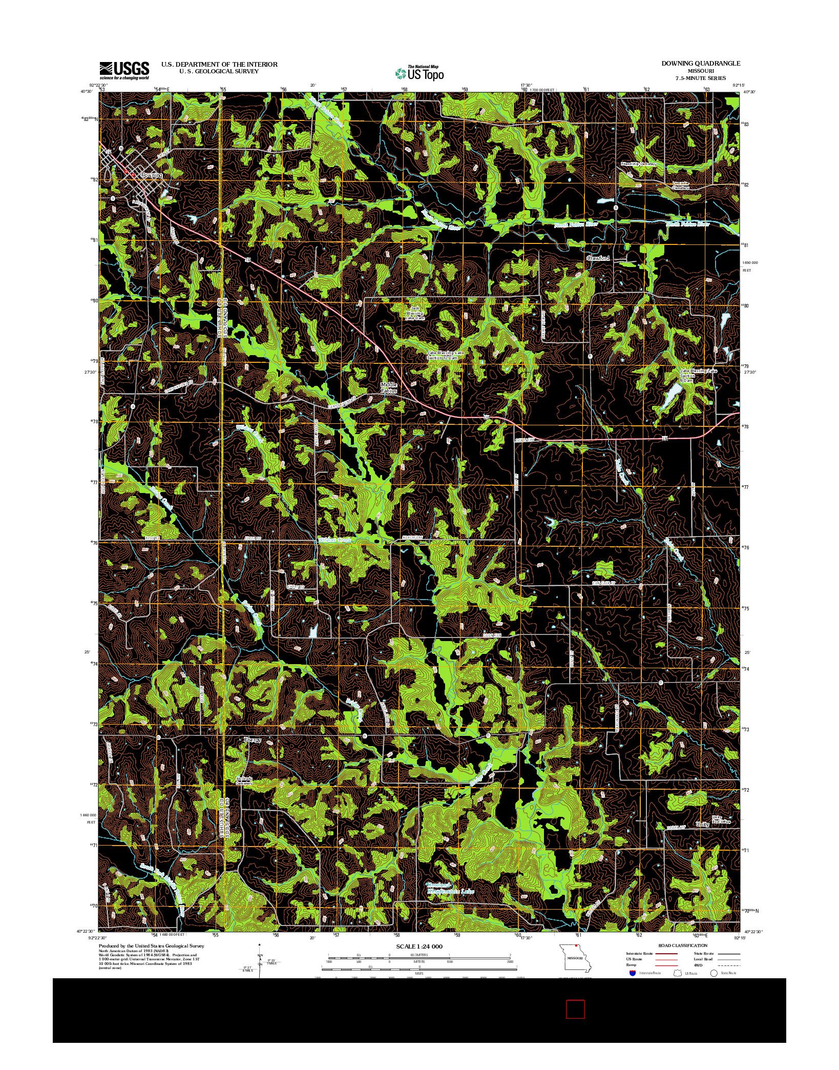 USGS US TOPO 7.5-MINUTE MAP FOR DOWNING, MO 2012