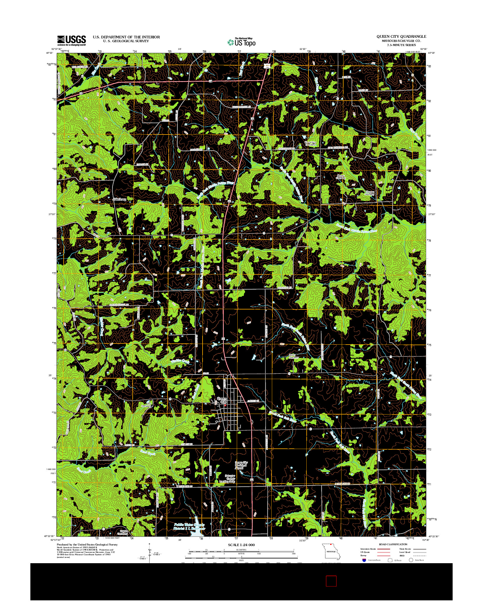 USGS US TOPO 7.5-MINUTE MAP FOR QUEEN CITY, MO 2012