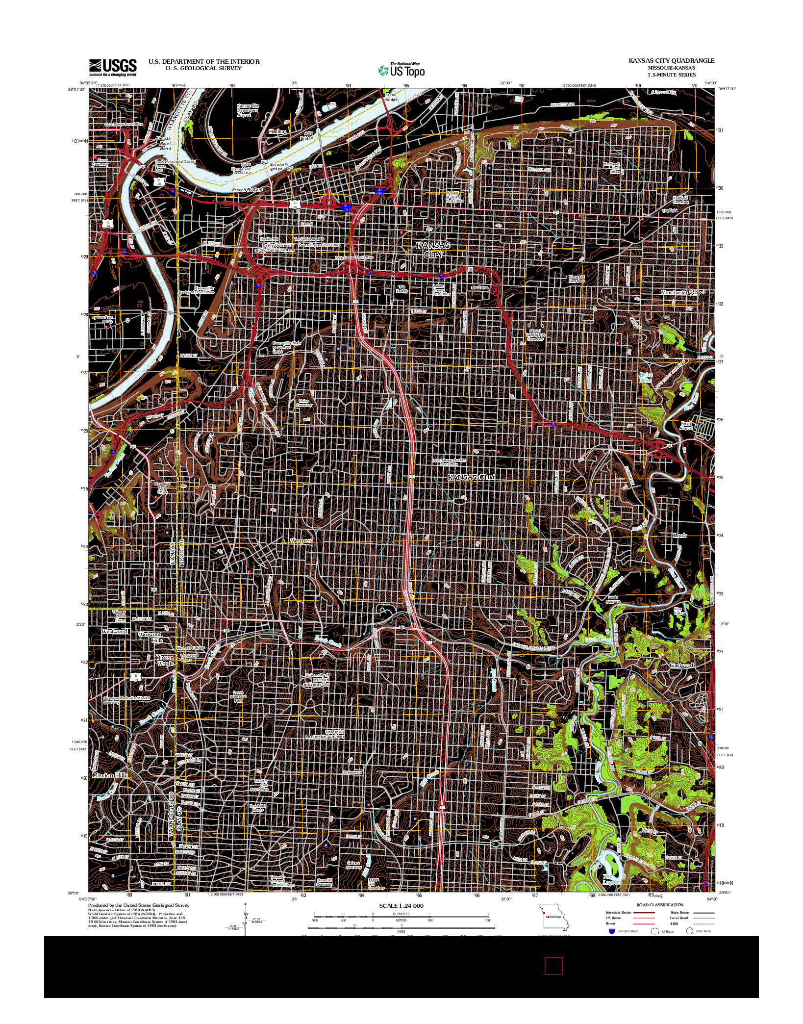 USGS US TOPO 7.5-MINUTE MAP FOR KANSAS CITY, MO-KS 2012