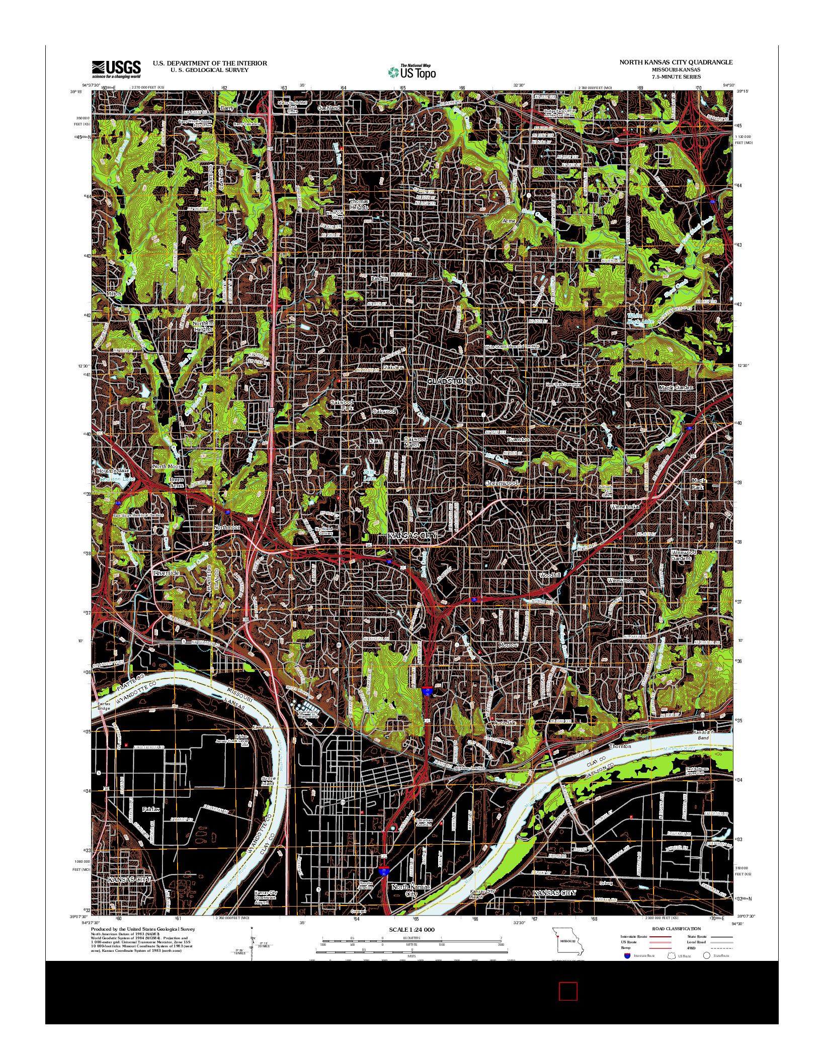 USGS US TOPO 7.5-MINUTE MAP FOR NORTH KANSAS CITY, MO-KS 2012