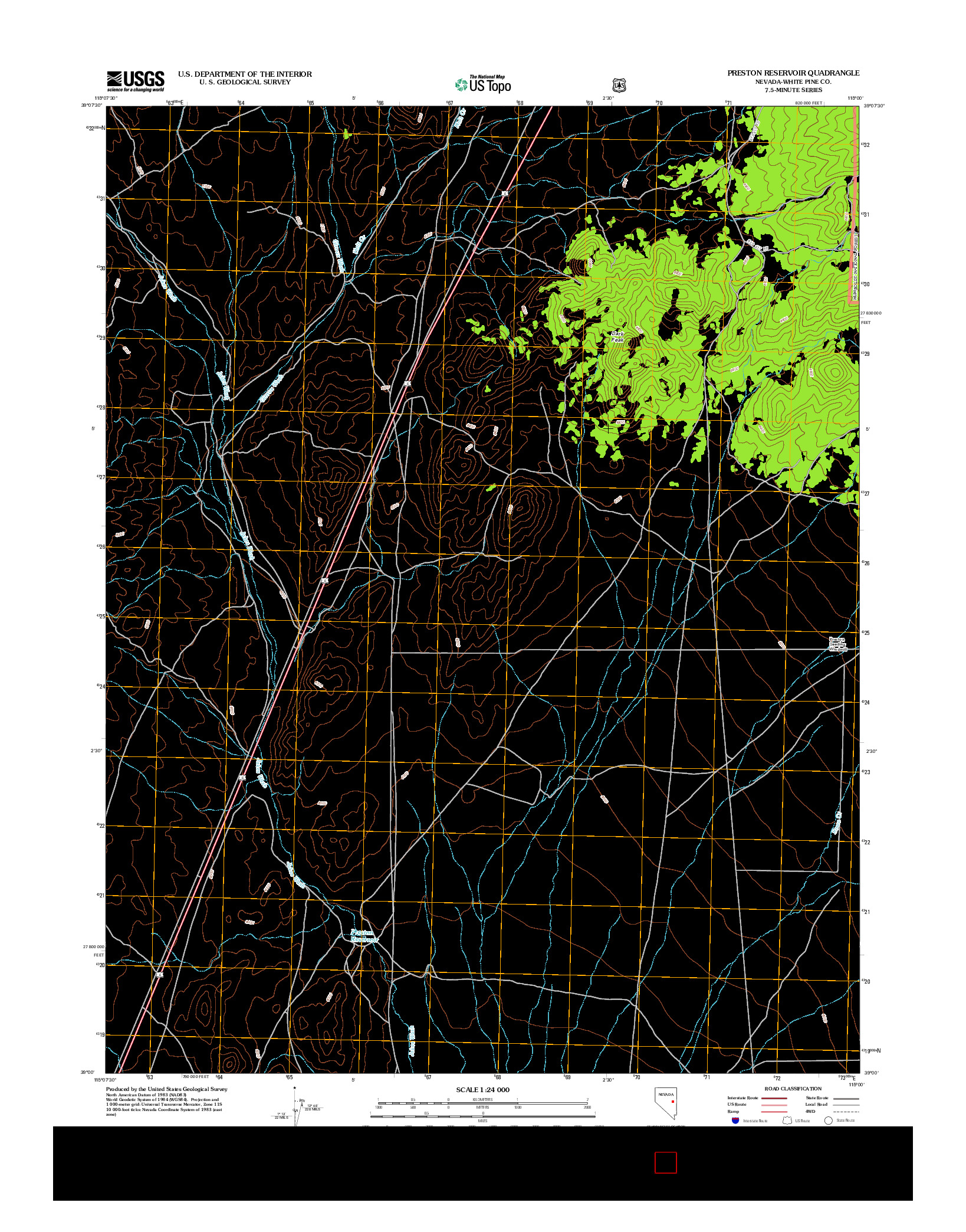 USGS US TOPO 7.5-MINUTE MAP FOR PRESTON RESERVOIR, NV 2012