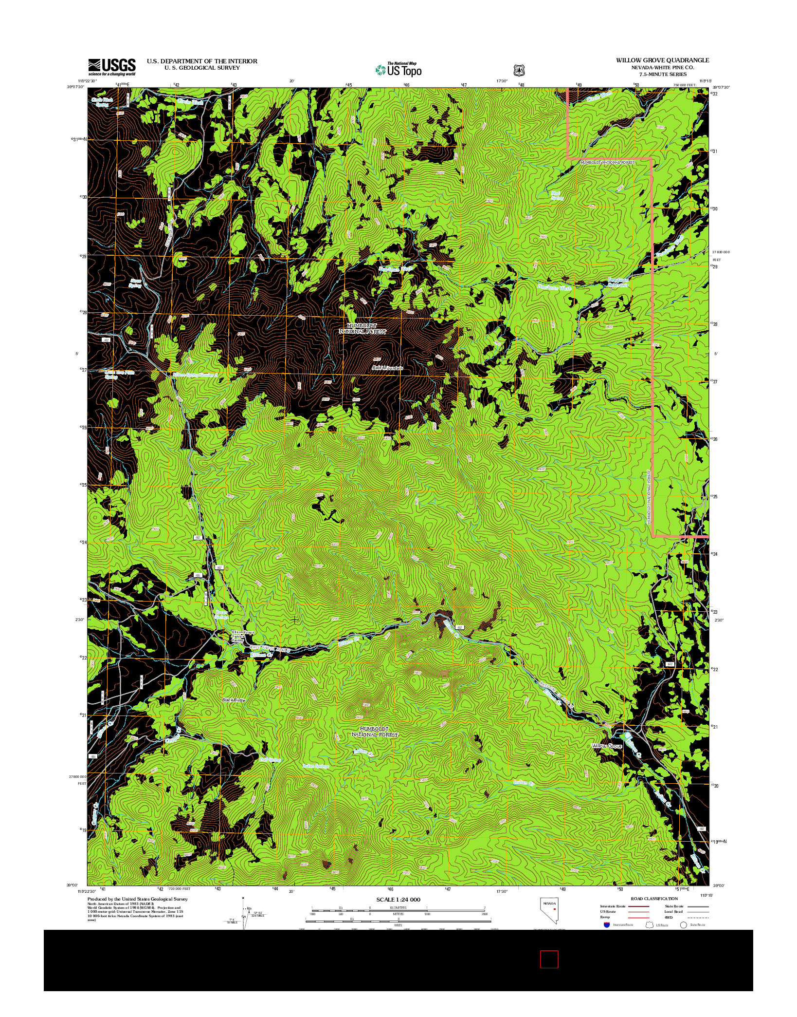 USGS US TOPO 7.5-MINUTE MAP FOR WILLOW GROVE, NV 2012