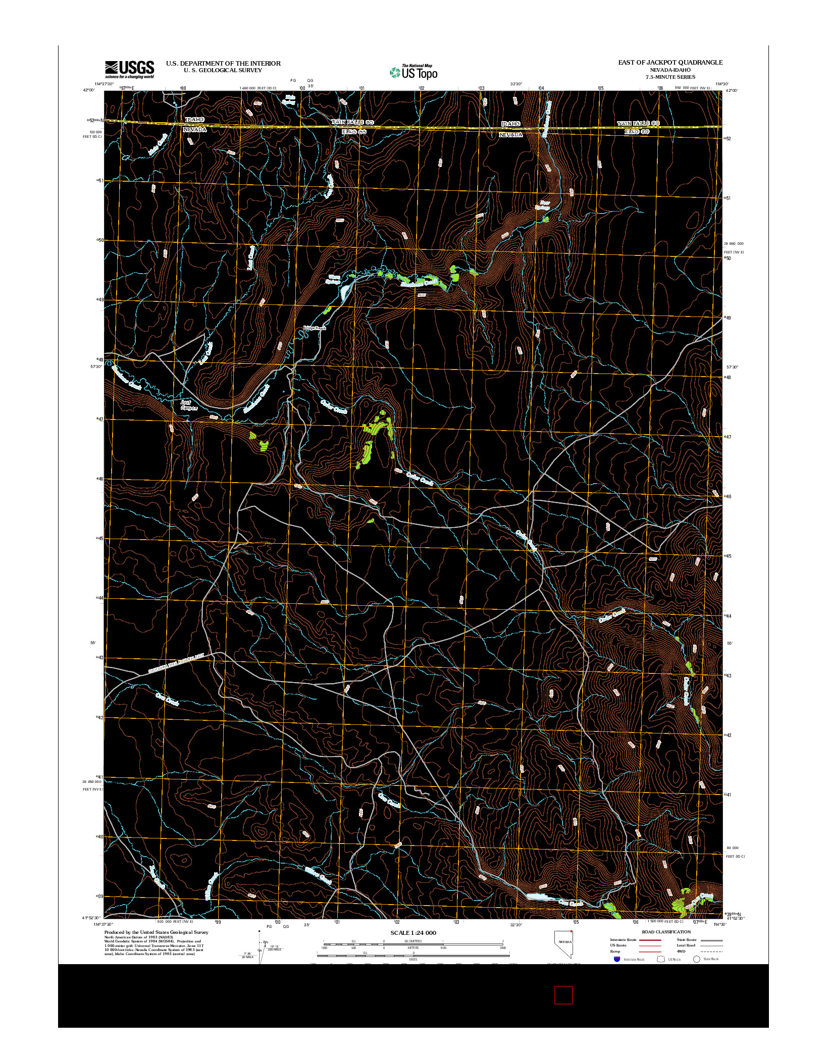 USGS US TOPO 7.5-MINUTE MAP FOR EAST OF JACKPOT, NV-ID 2012