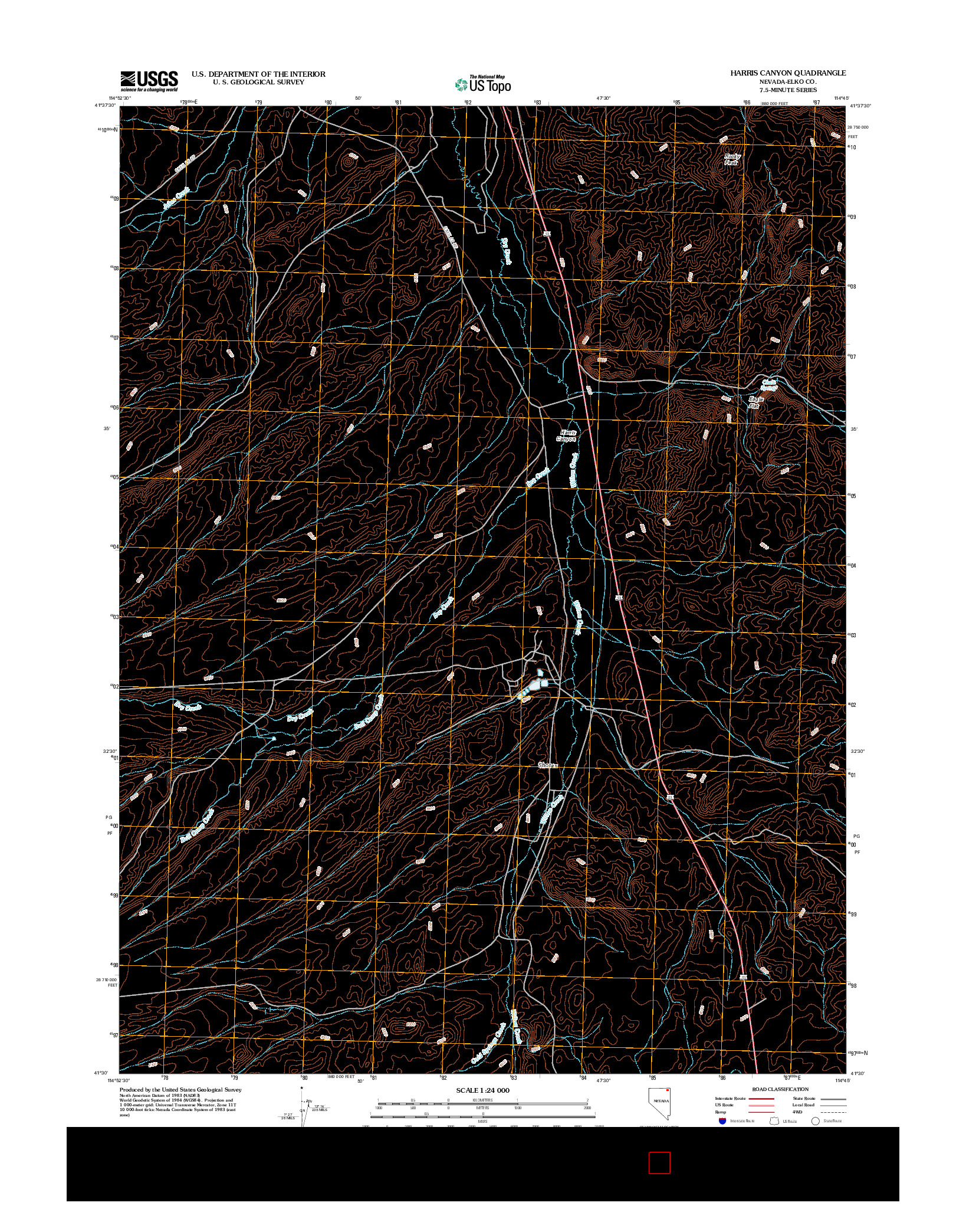 USGS US TOPO 7.5-MINUTE MAP FOR HARRIS CANYON, NV 2012