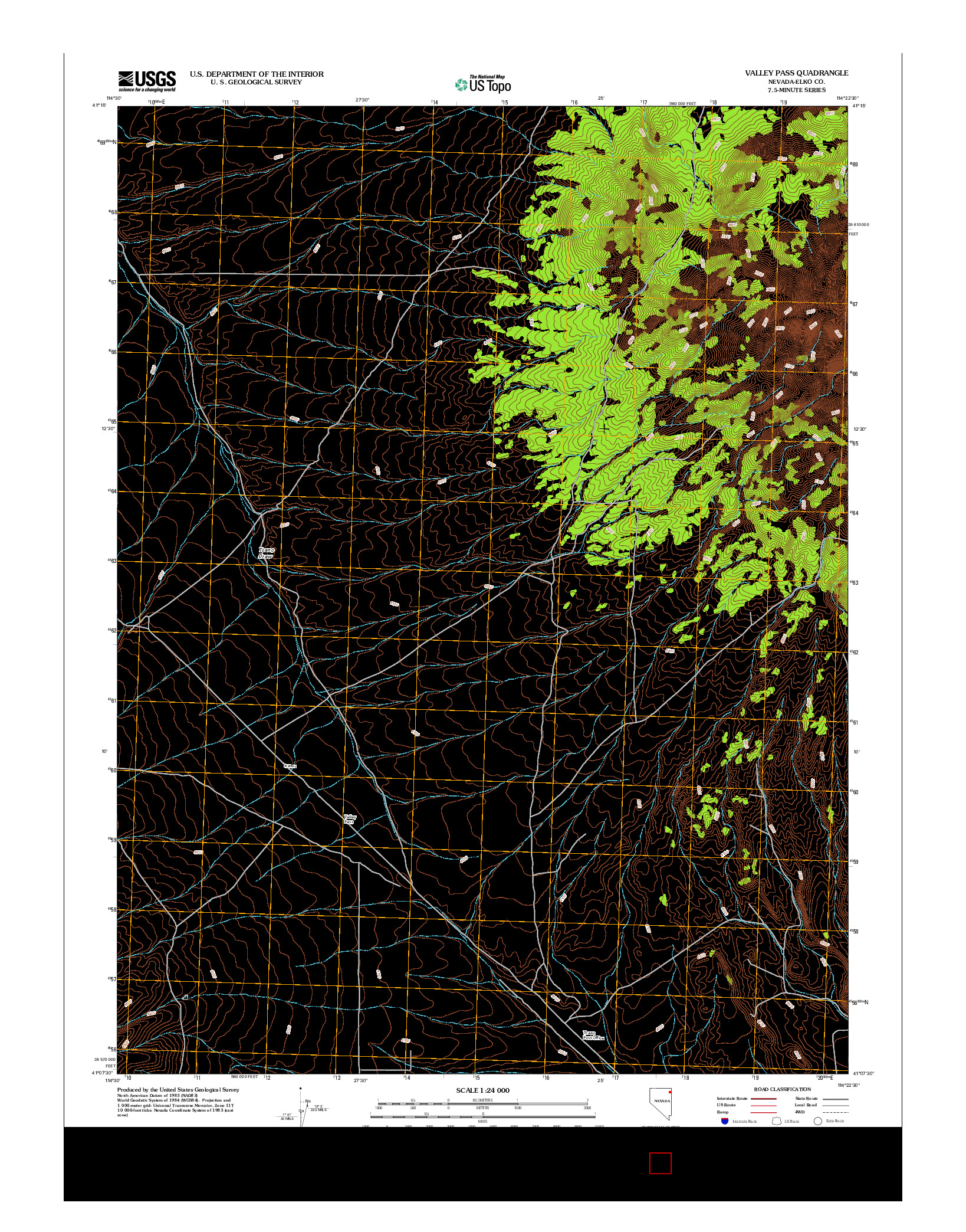 USGS US TOPO 7.5-MINUTE MAP FOR VALLEY PASS, NV 2012