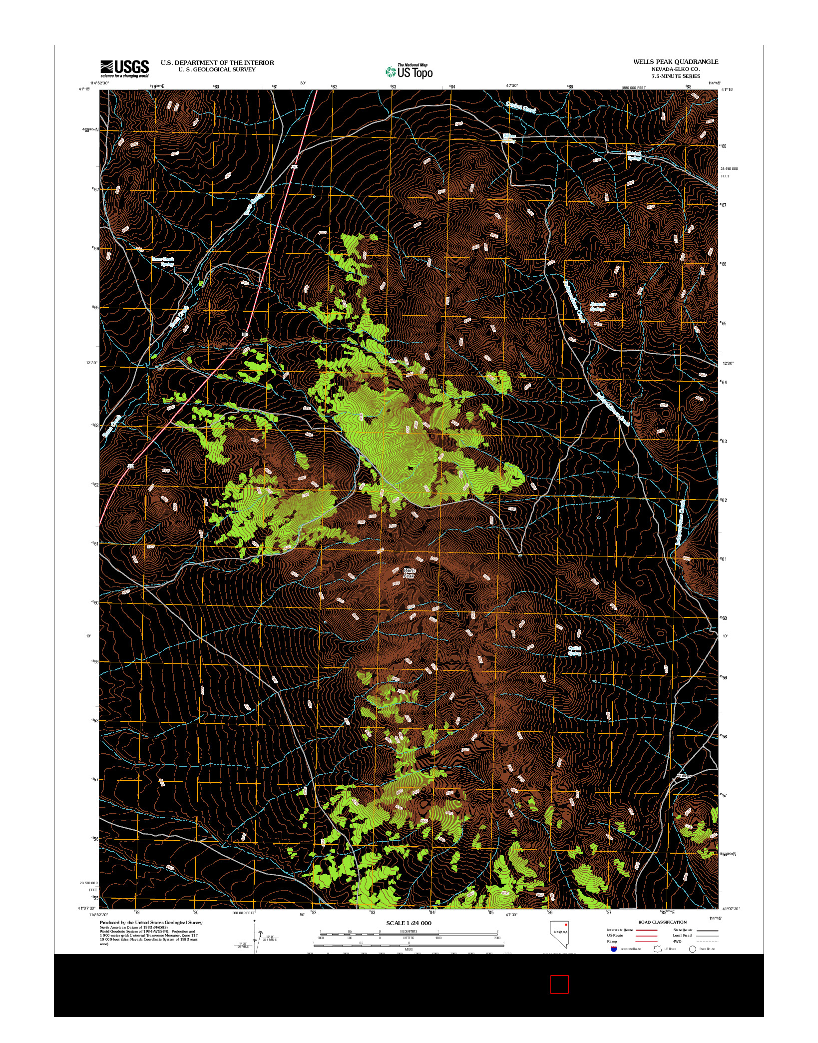 USGS US TOPO 7.5-MINUTE MAP FOR WELLS PEAK, NV 2012