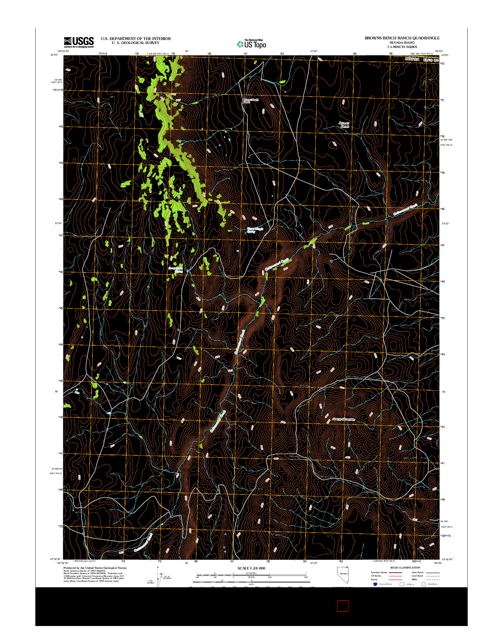 USGS US TOPO 7.5-MINUTE MAP FOR BROWNS BENCH RANCH, NV-ID 2012