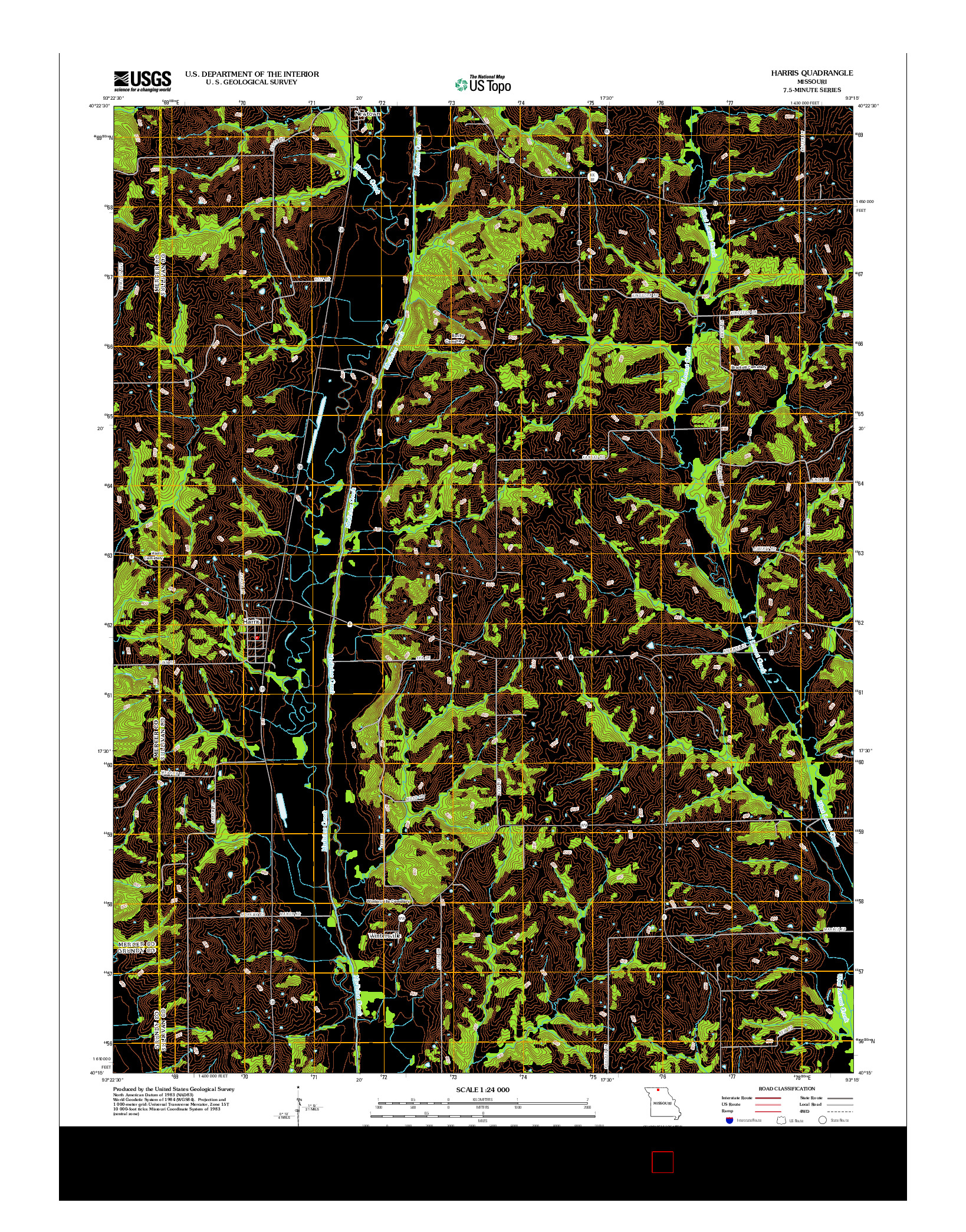 USGS US TOPO 7.5-MINUTE MAP FOR HARRIS, MO 2012