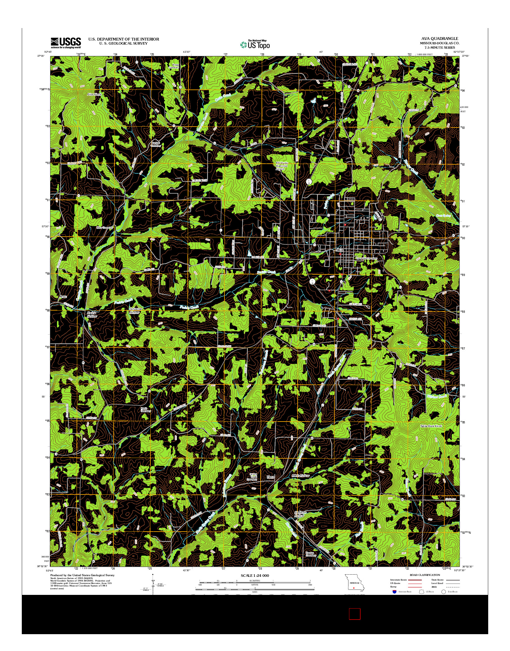 USGS US TOPO 7.5-MINUTE MAP FOR AVA, MO 2012