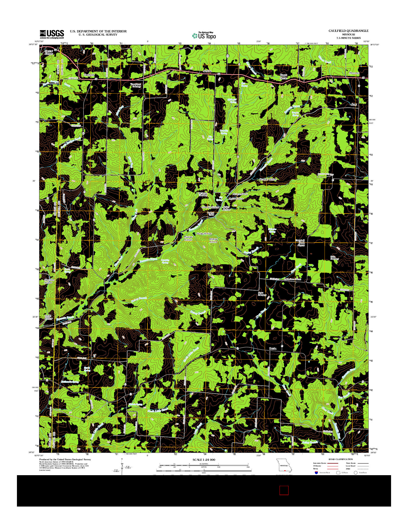 USGS US TOPO 7.5-MINUTE MAP FOR CAULFIELD, MO 2012