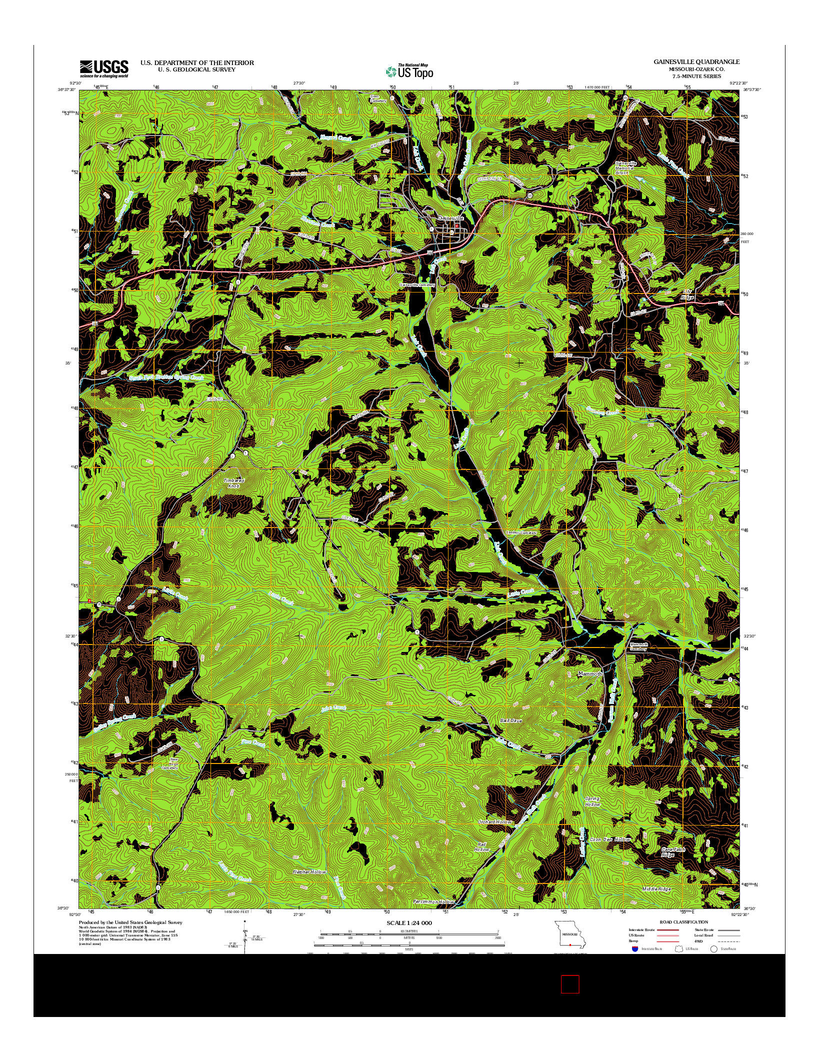 USGS US TOPO 7.5-MINUTE MAP FOR GAINESVILLE, MO 2012