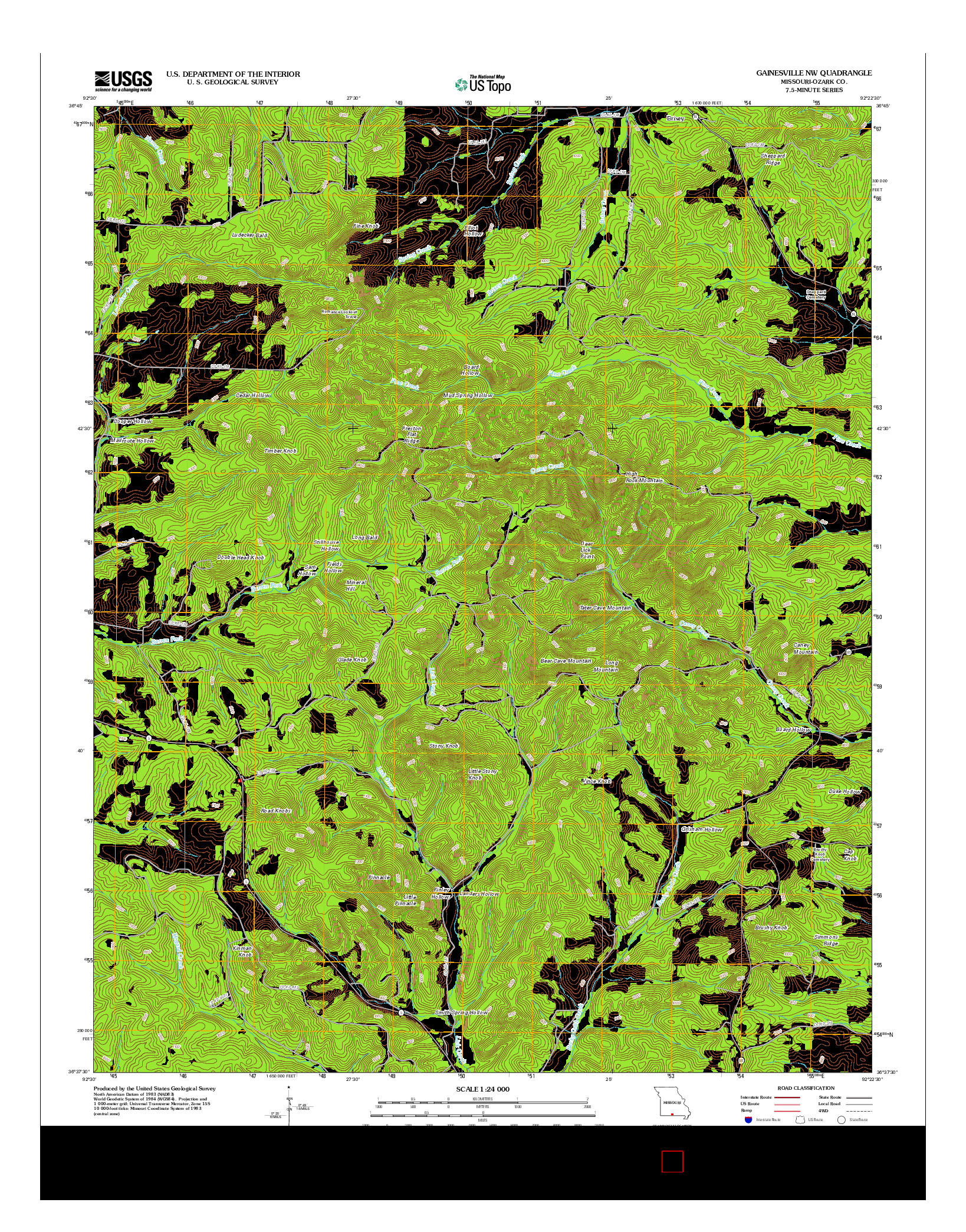 USGS US TOPO 7.5-MINUTE MAP FOR GAINESVILLE NW, MO 2012