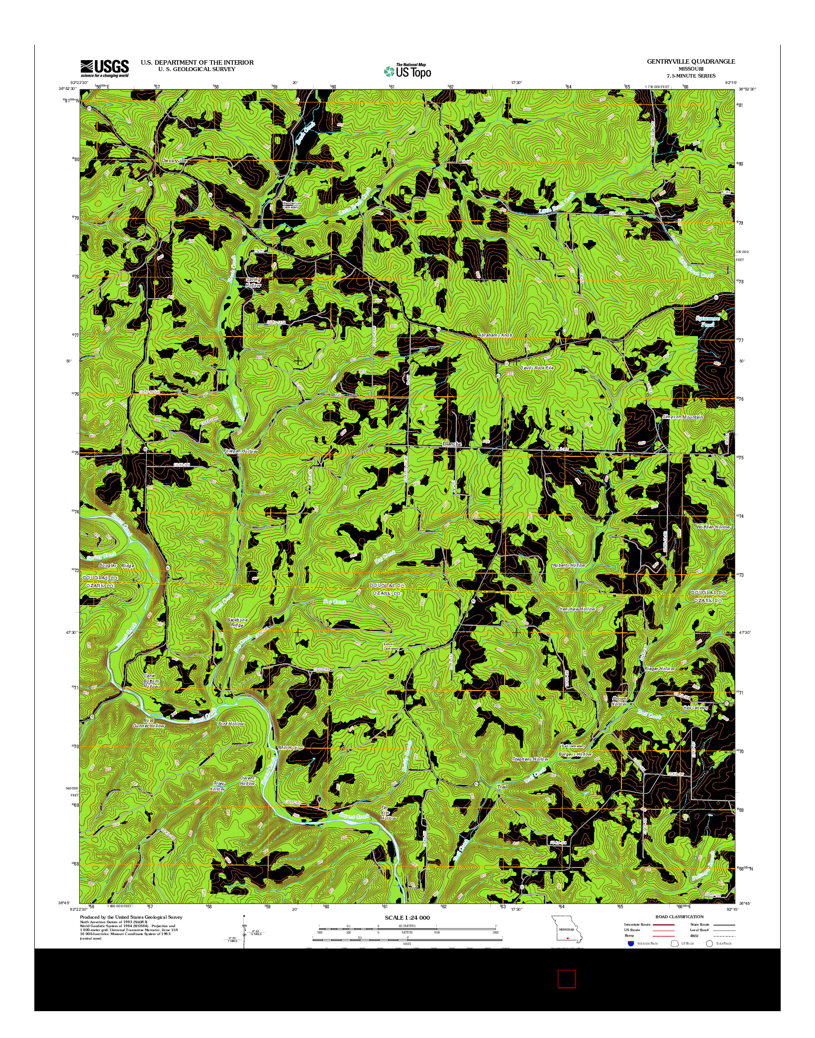 USGS US TOPO 7.5-MINUTE MAP FOR GENTRYVILLE, MO 2012