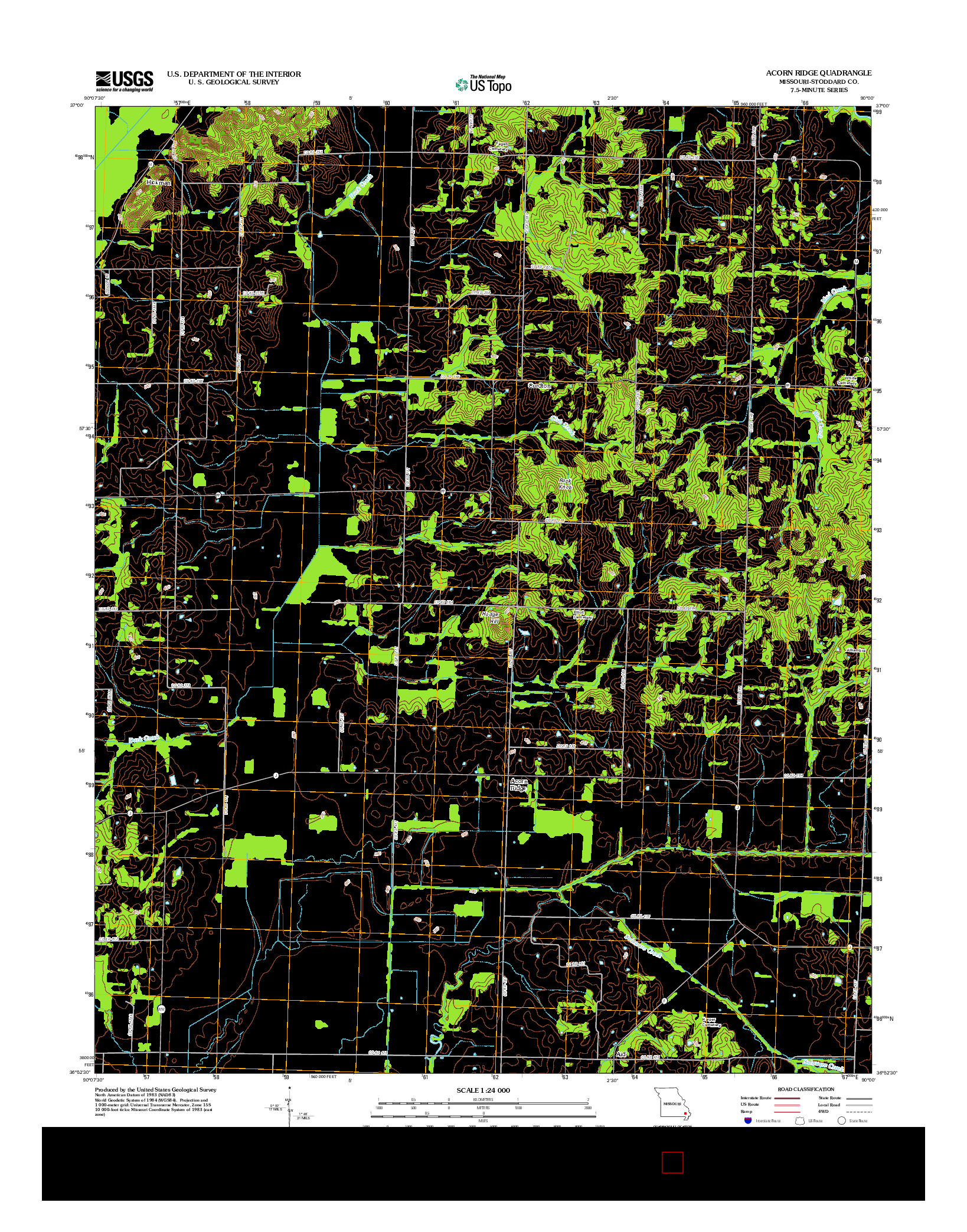 USGS US TOPO 7.5-MINUTE MAP FOR ACORN RIDGE, MO 2012