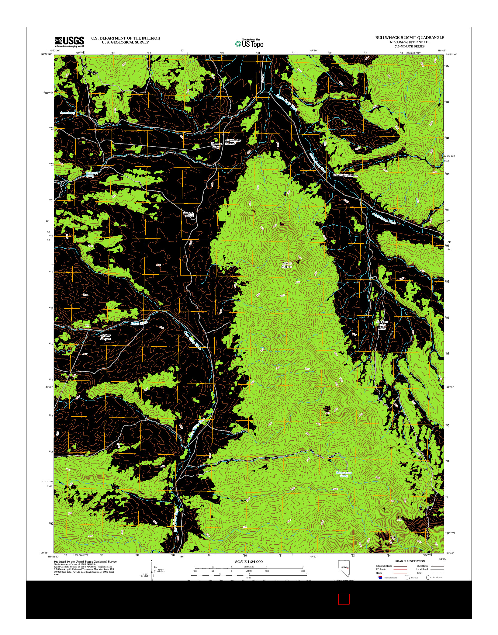 USGS US TOPO 7.5-MINUTE MAP FOR BULLWHACK SUMMIT, NV 2012