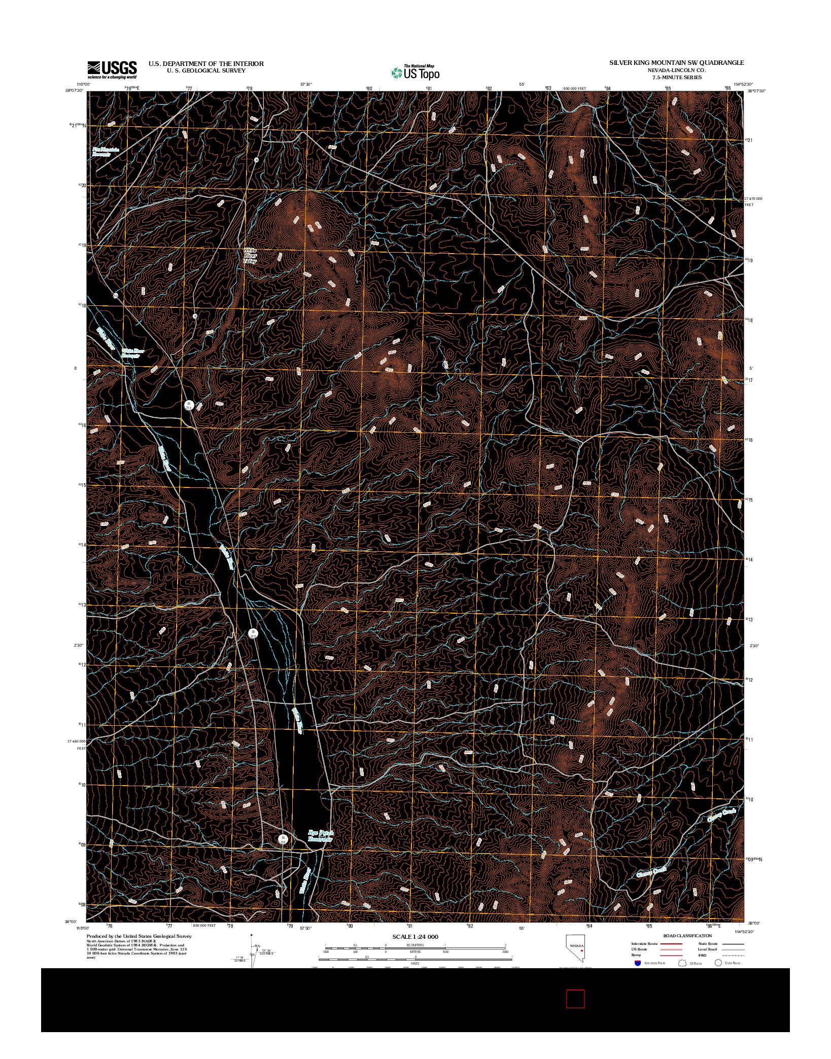 USGS US TOPO 7.5-MINUTE MAP FOR SILVER KING MOUNTAIN SW, NV 2012